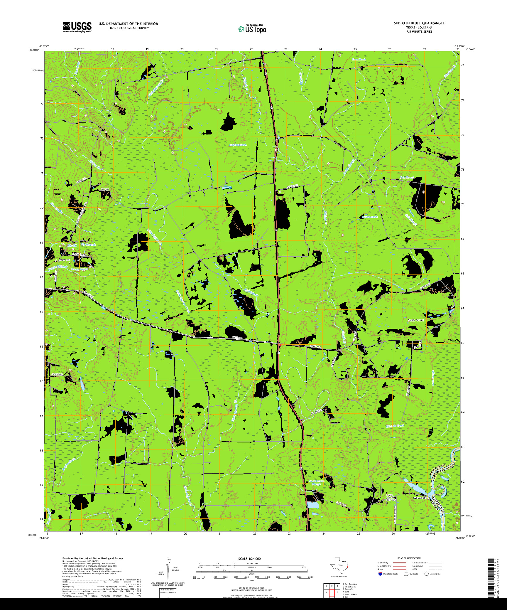 USGS US TOPO 7.5-MINUTE MAP FOR SUDDUTH BLUFF, TX,LA 2019