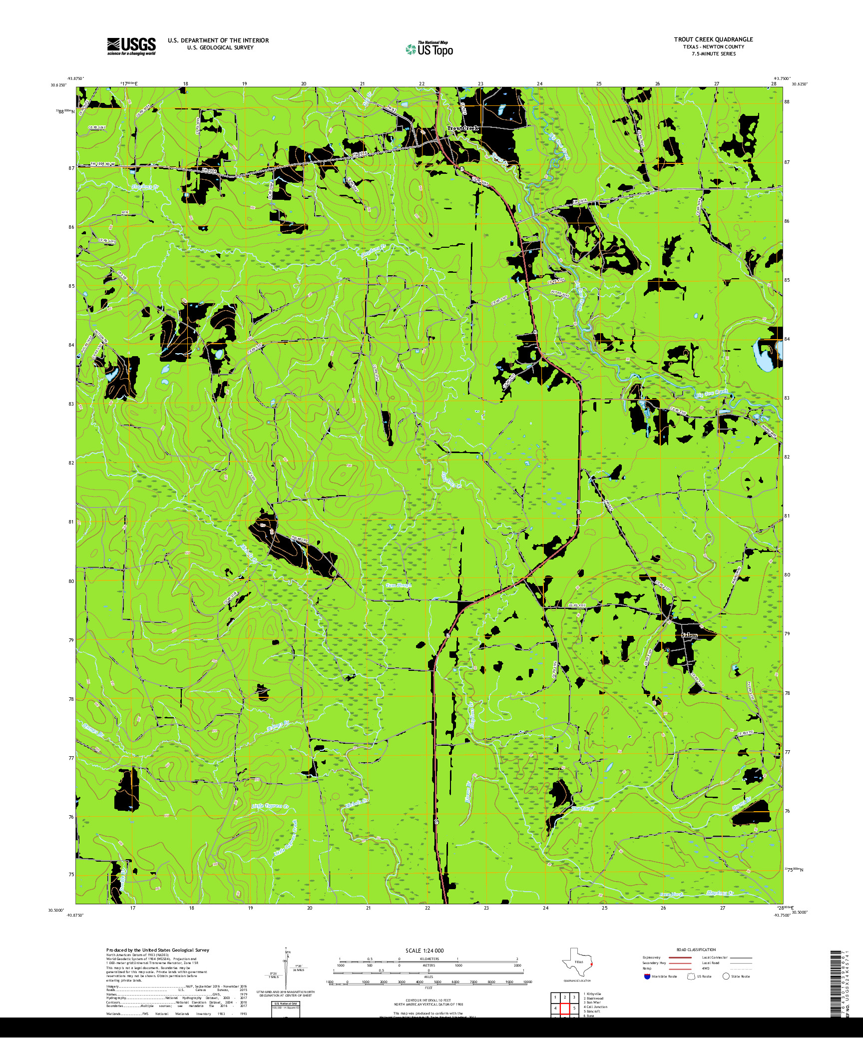 USGS US TOPO 7.5-MINUTE MAP FOR TROUT CREEK, TX 2019