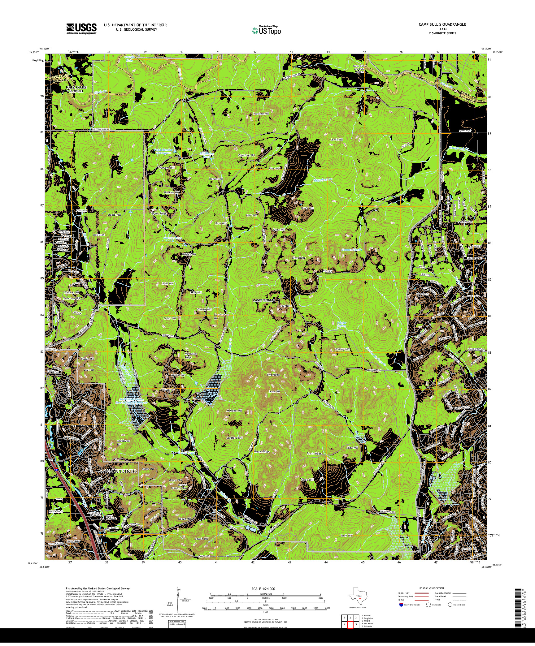 USGS US TOPO 7.5-MINUTE MAP FOR CAMP BULLIS, TX 2019