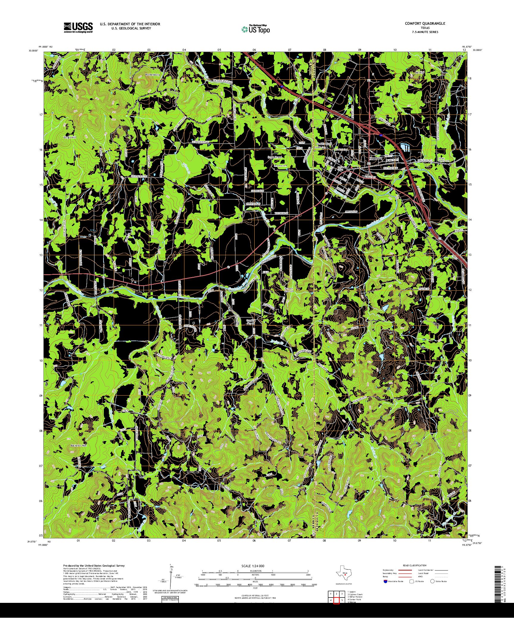 USGS US TOPO 7.5-MINUTE MAP FOR COMFORT, TX 2019