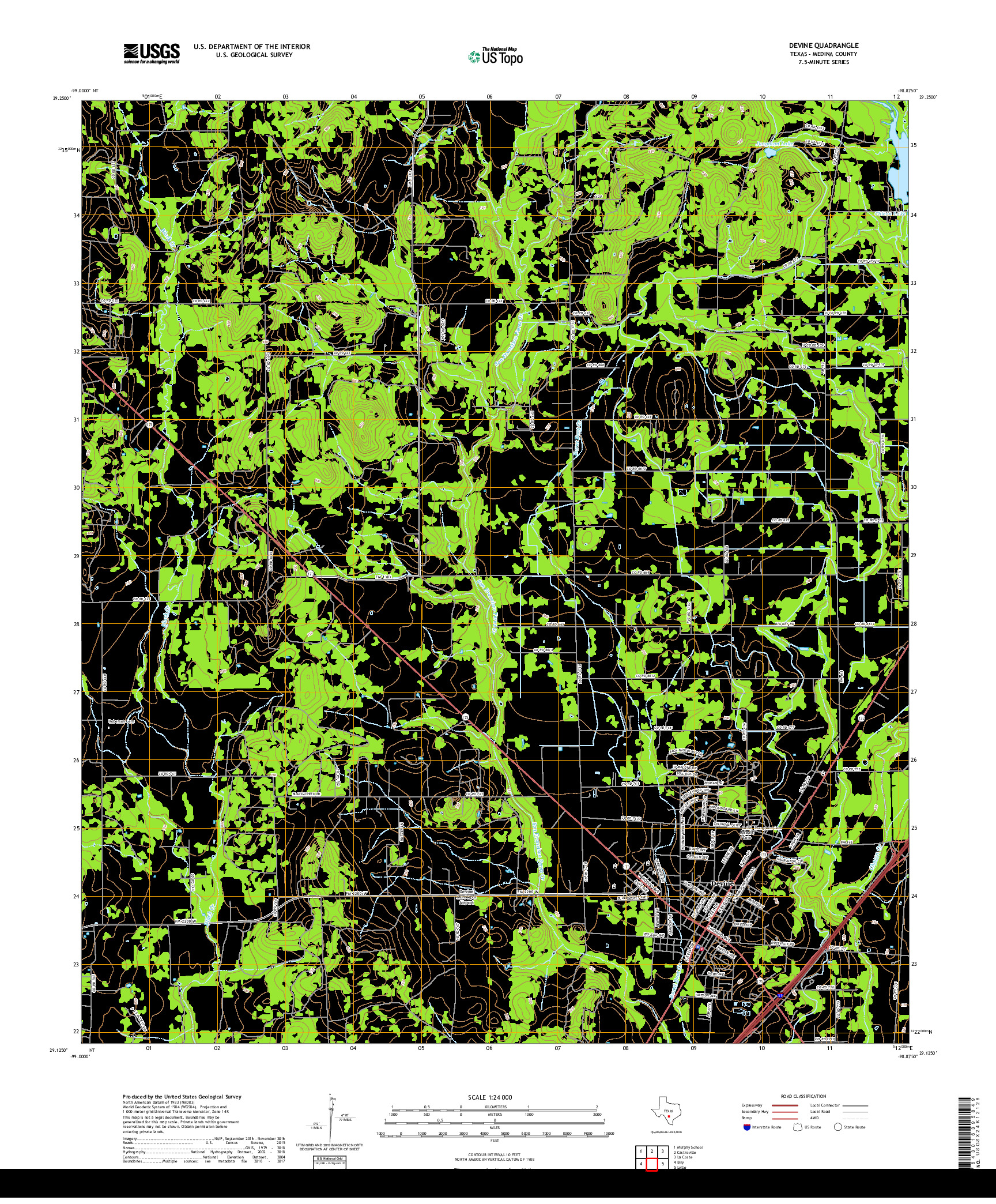 USGS US TOPO 7.5-MINUTE MAP FOR DEVINE, TX 2019