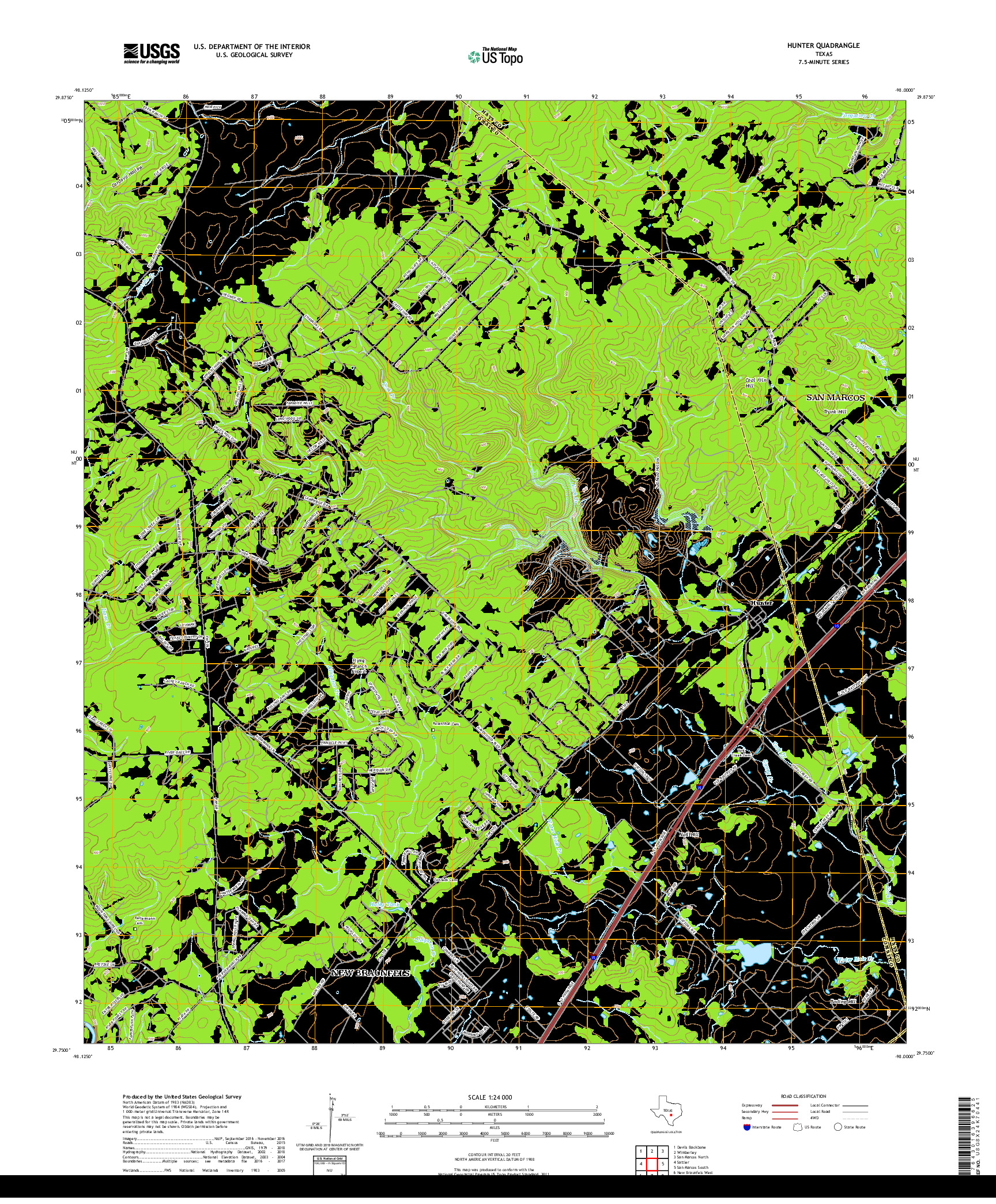 USGS US TOPO 7.5-MINUTE MAP FOR HUNTER, TX 2019