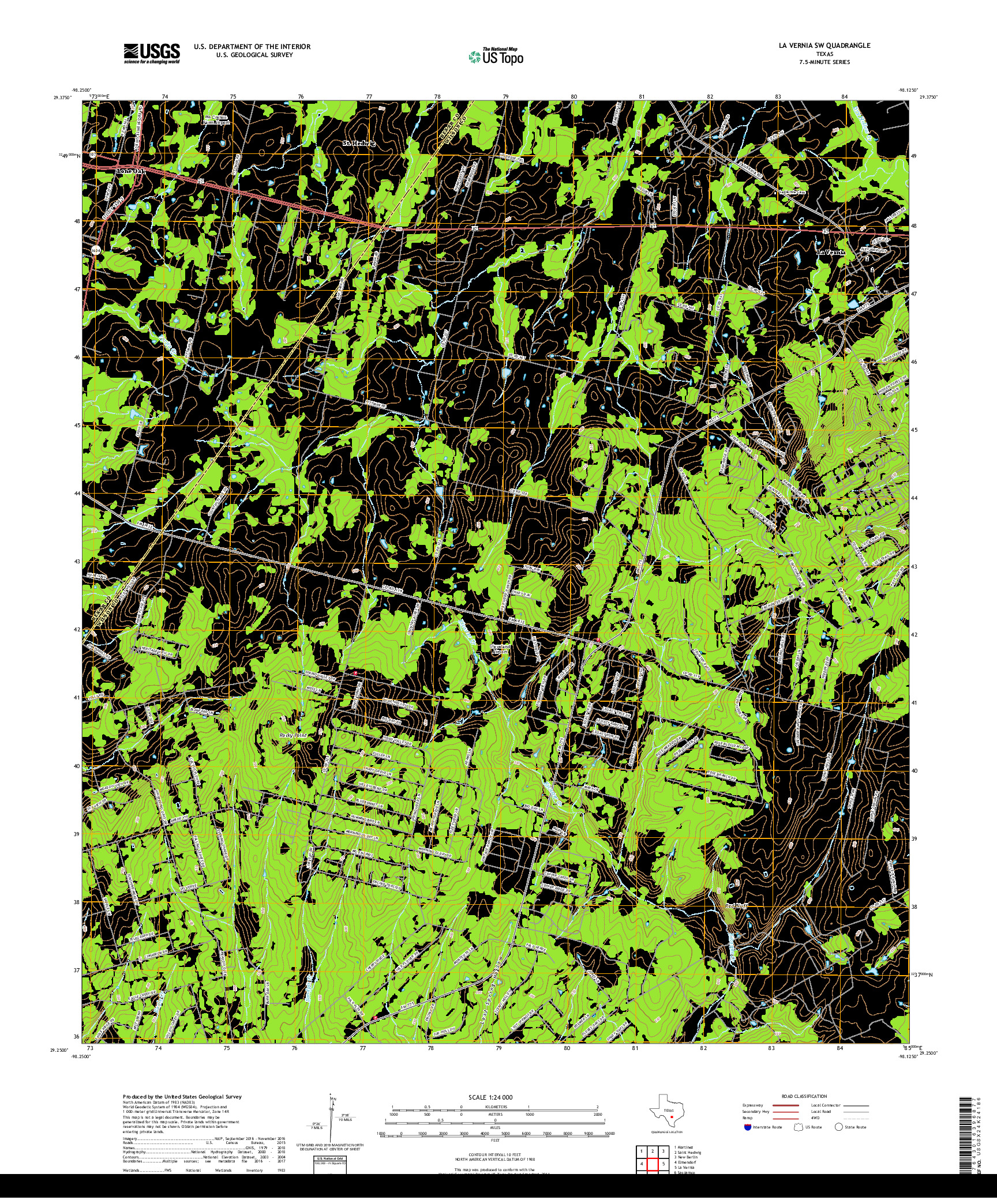 USGS US TOPO 7.5-MINUTE MAP FOR LA VERNIA SW, TX 2019