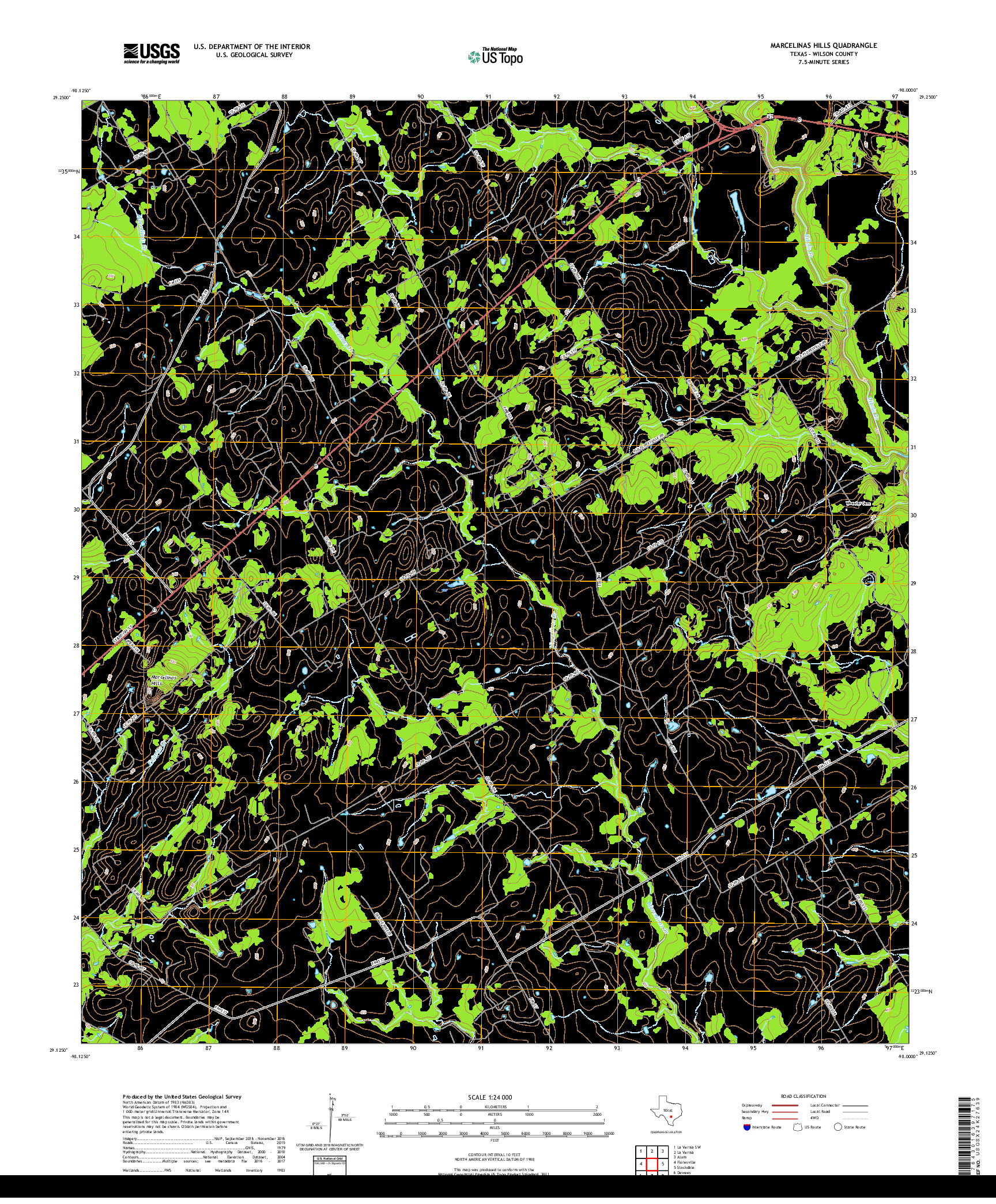 USGS US TOPO 7.5-MINUTE MAP FOR MARCELINAS HILLS, TX 2019