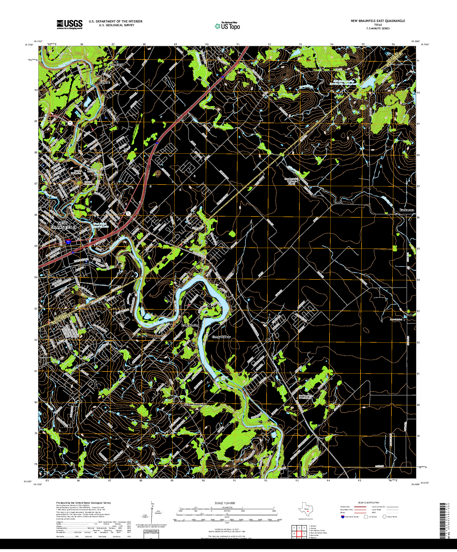 USGS US TOPO 7.5-MINUTE MAP FOR NEW BRAUNFELS EAST, TX 2019