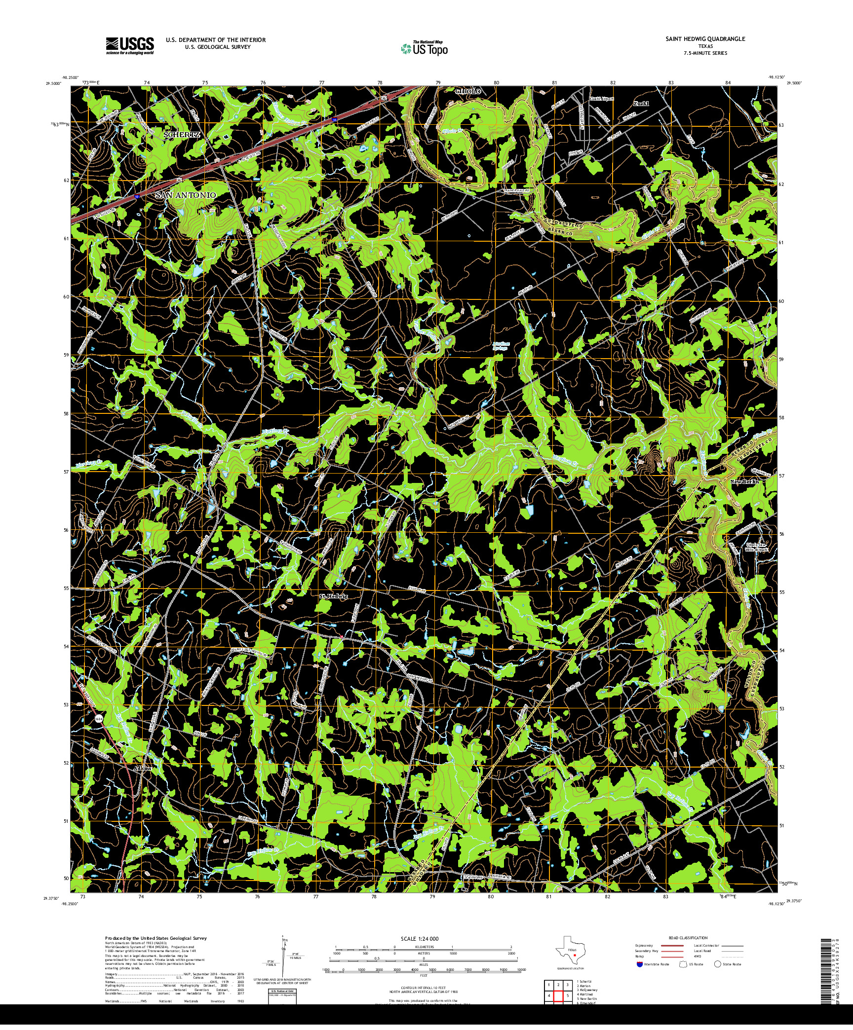 USGS US TOPO 7.5-MINUTE MAP FOR SAINT HEDWIG, TX 2019