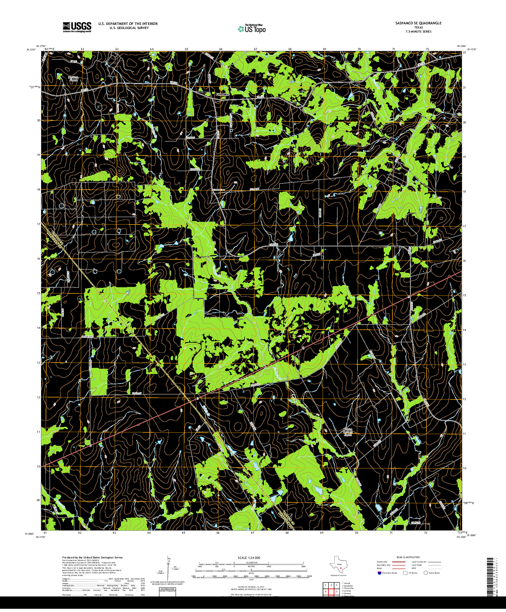 USGS US TOPO 7.5-MINUTE MAP FOR SASPAMCO SE, TX 2019