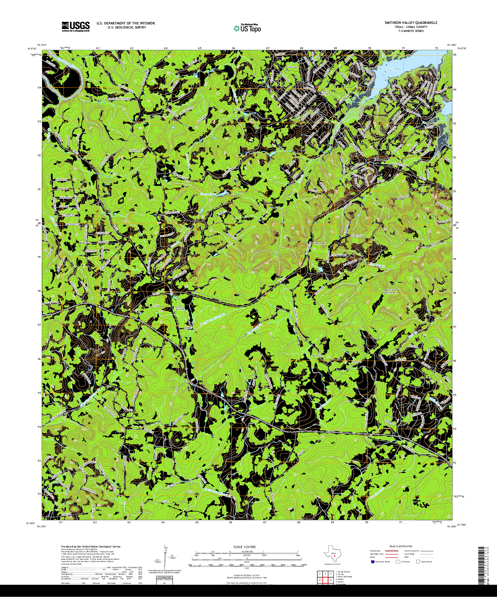 USGS US TOPO 7.5-MINUTE MAP FOR SMITHSON VALLEY, TX 2019