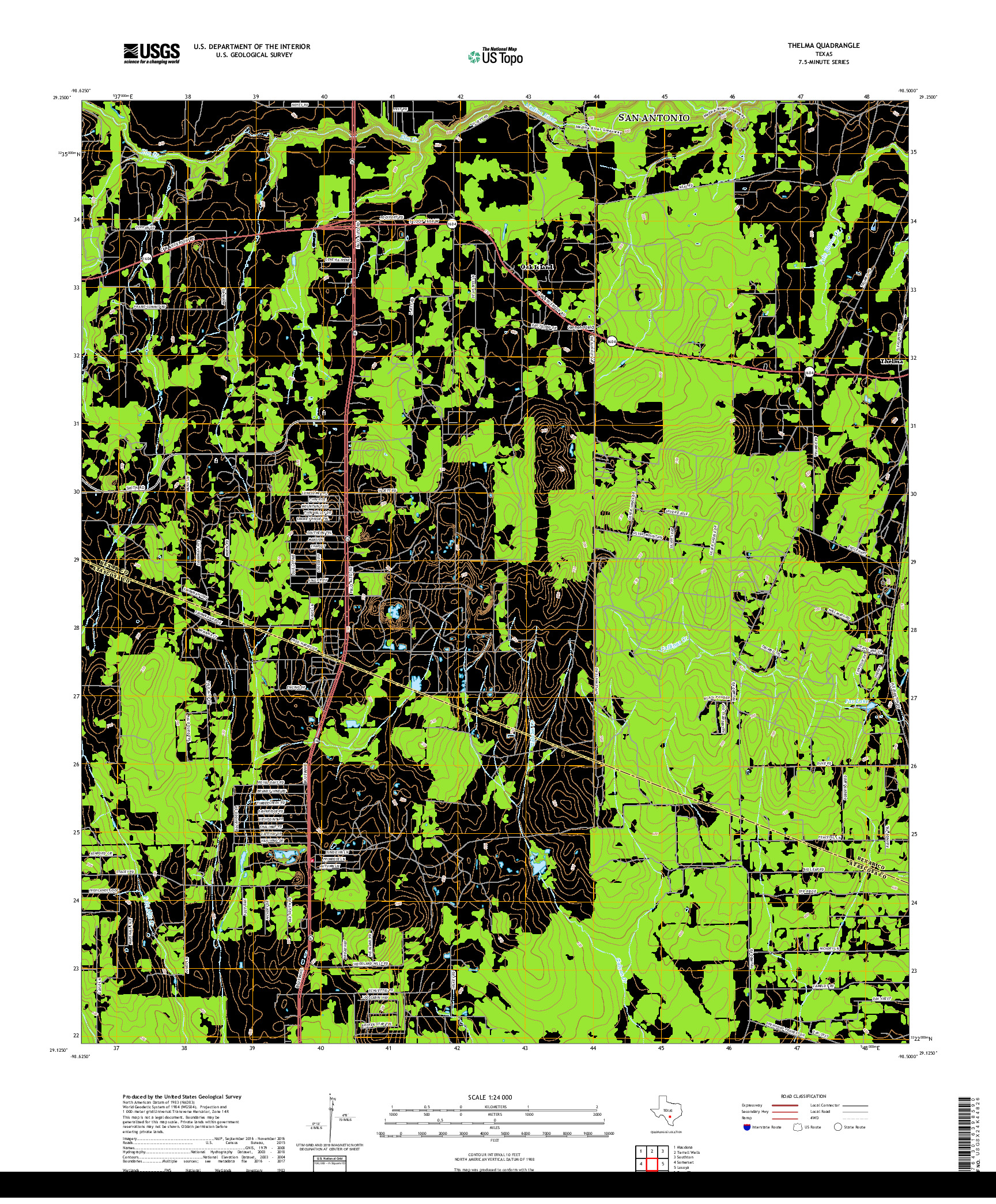 USGS US TOPO 7.5-MINUTE MAP FOR THELMA, TX 2019