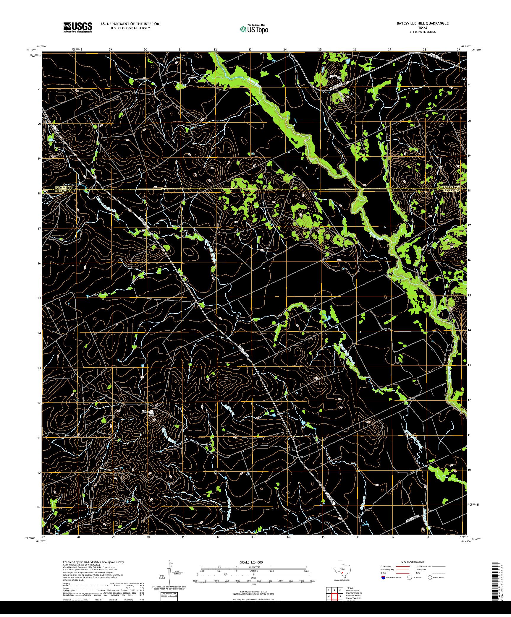 USGS US TOPO 7.5-MINUTE MAP FOR BATESVILLE HILL, TX 2019