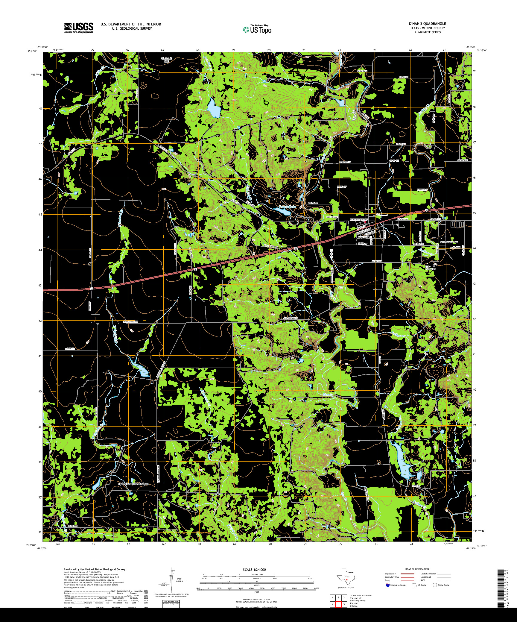 USGS US TOPO 7.5-MINUTE MAP FOR D'HANIS, TX 2019