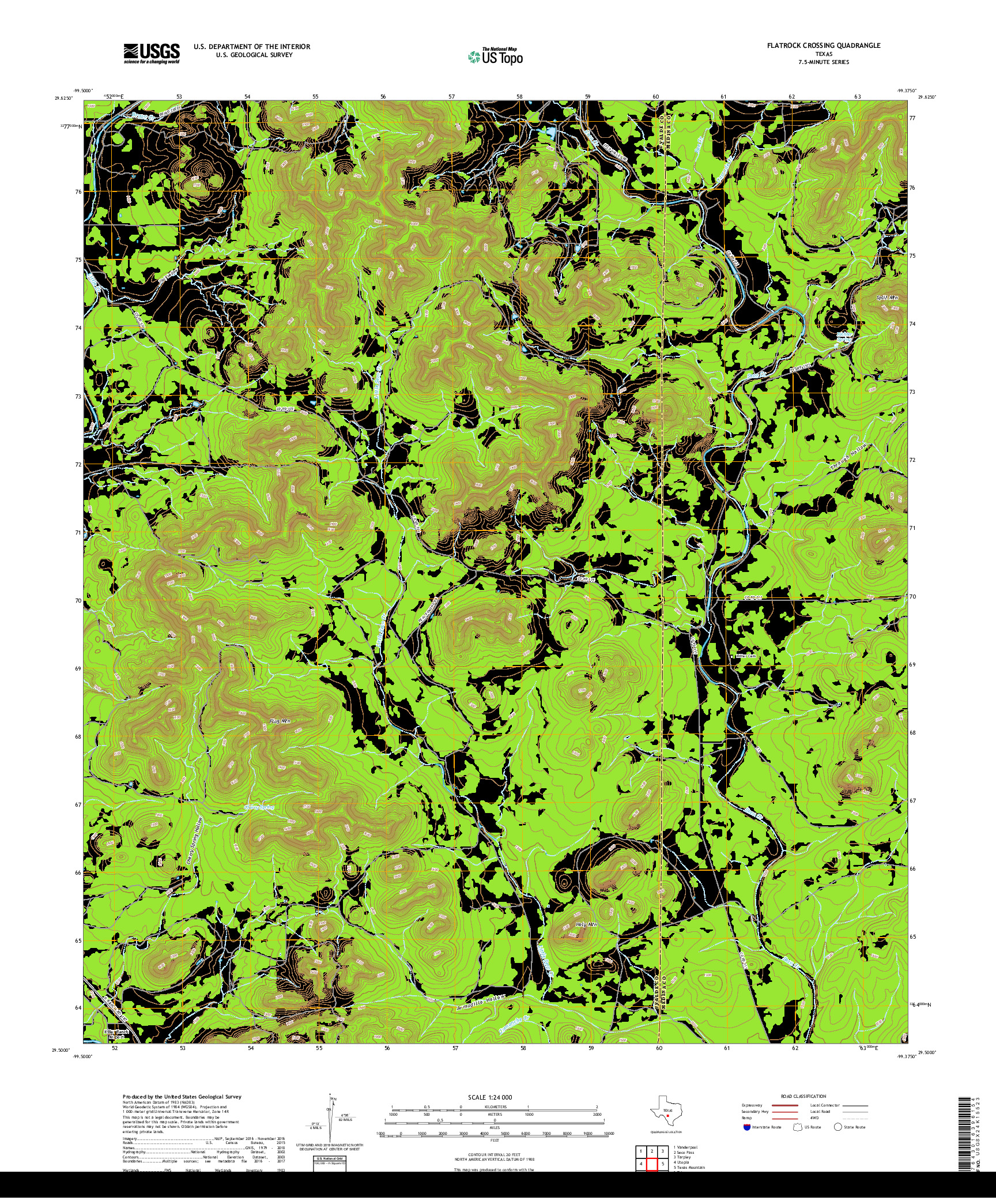 USGS US TOPO 7.5-MINUTE MAP FOR FLATROCK CROSSING, TX 2019