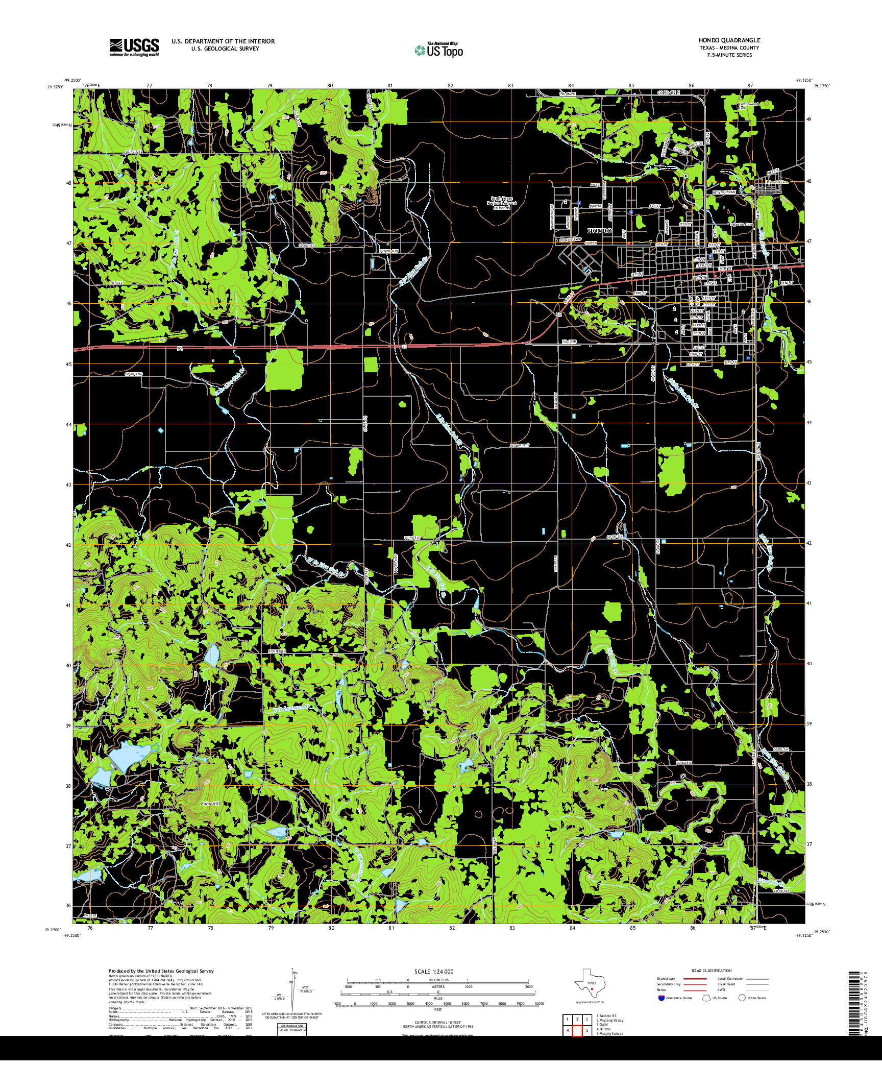 USGS US TOPO 7.5-MINUTE MAP FOR HONDO, TX 2019