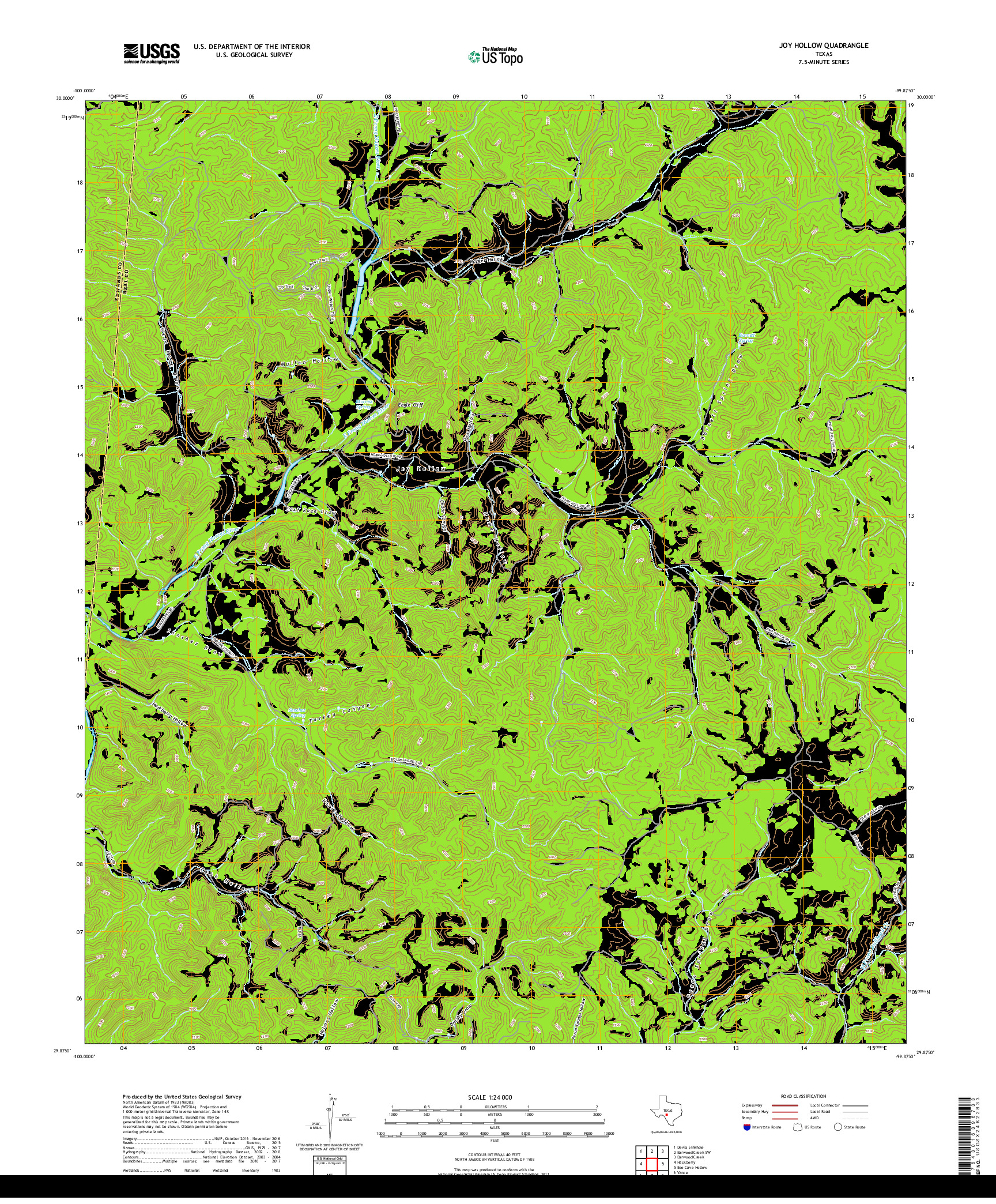 USGS US TOPO 7.5-MINUTE MAP FOR JOY HOLLOW, TX 2019