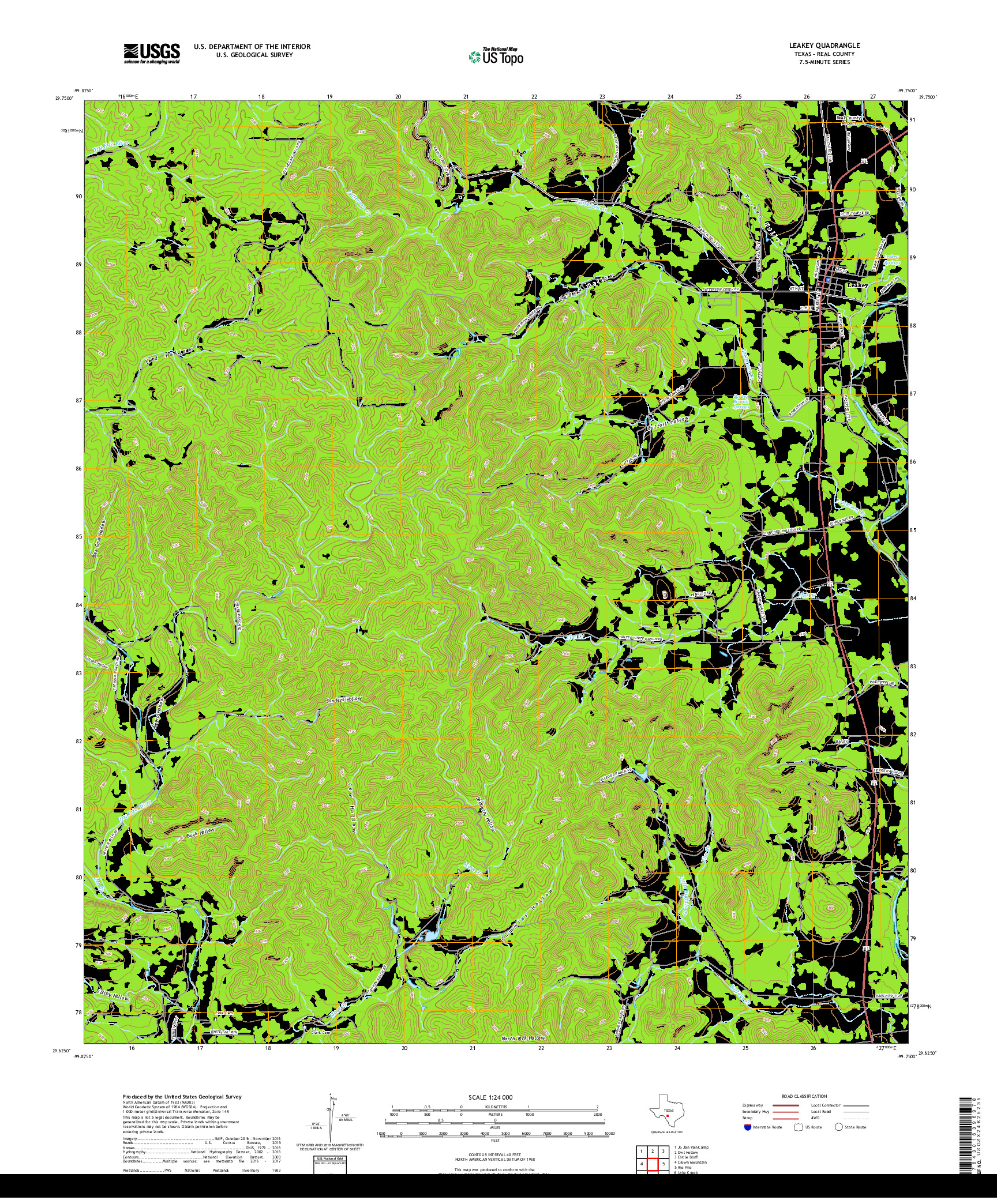 USGS US TOPO 7.5-MINUTE MAP FOR LEAKEY, TX 2019