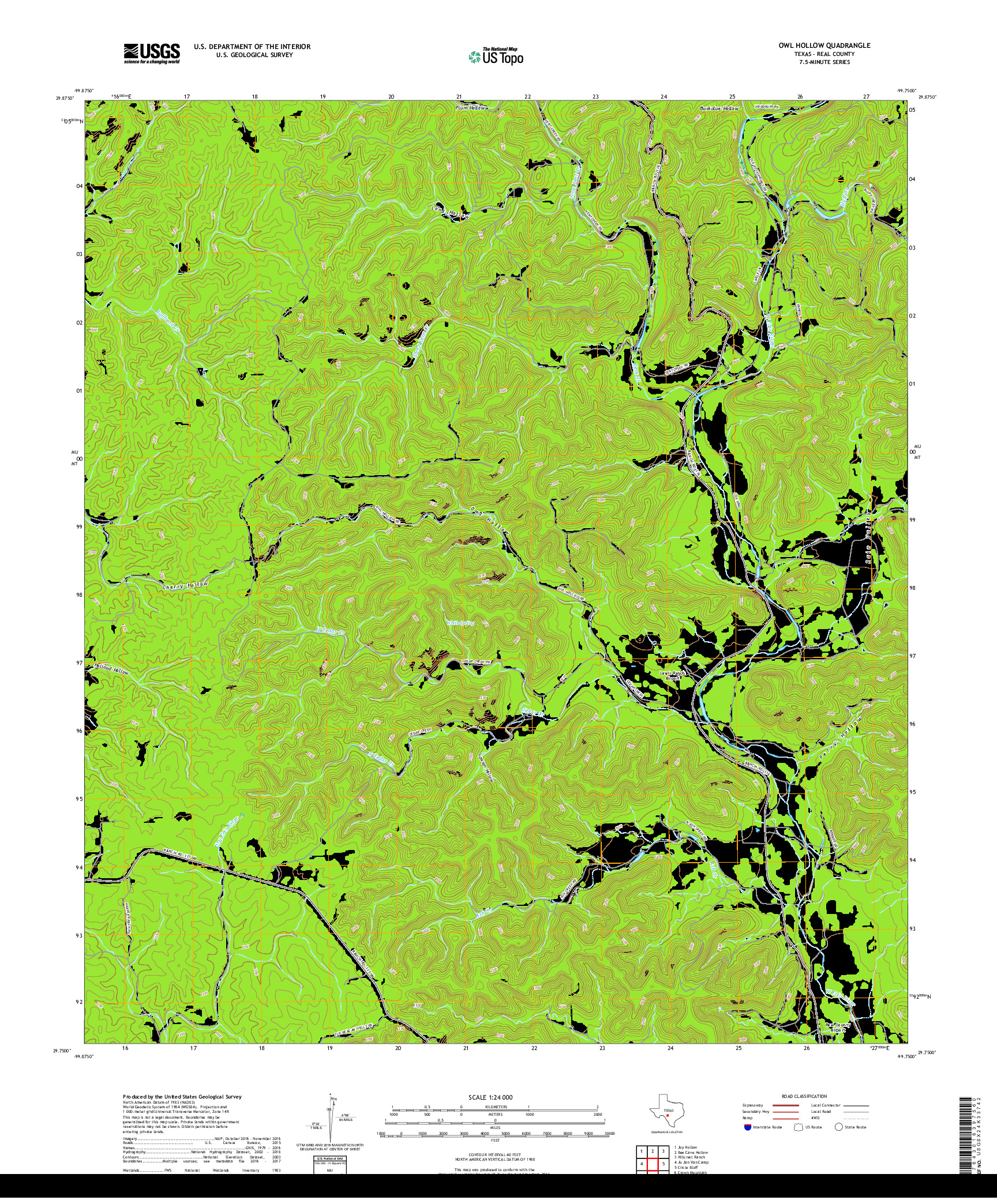 USGS US TOPO 7.5-MINUTE MAP FOR OWL HOLLOW, TX 2019