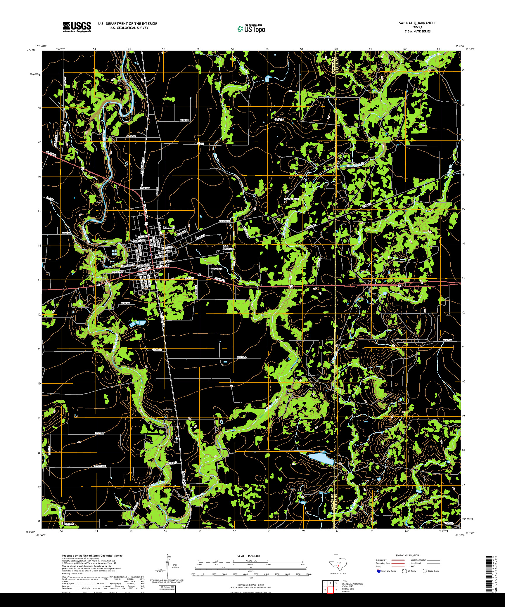 USGS US TOPO 7.5-MINUTE MAP FOR SABINAL, TX 2019