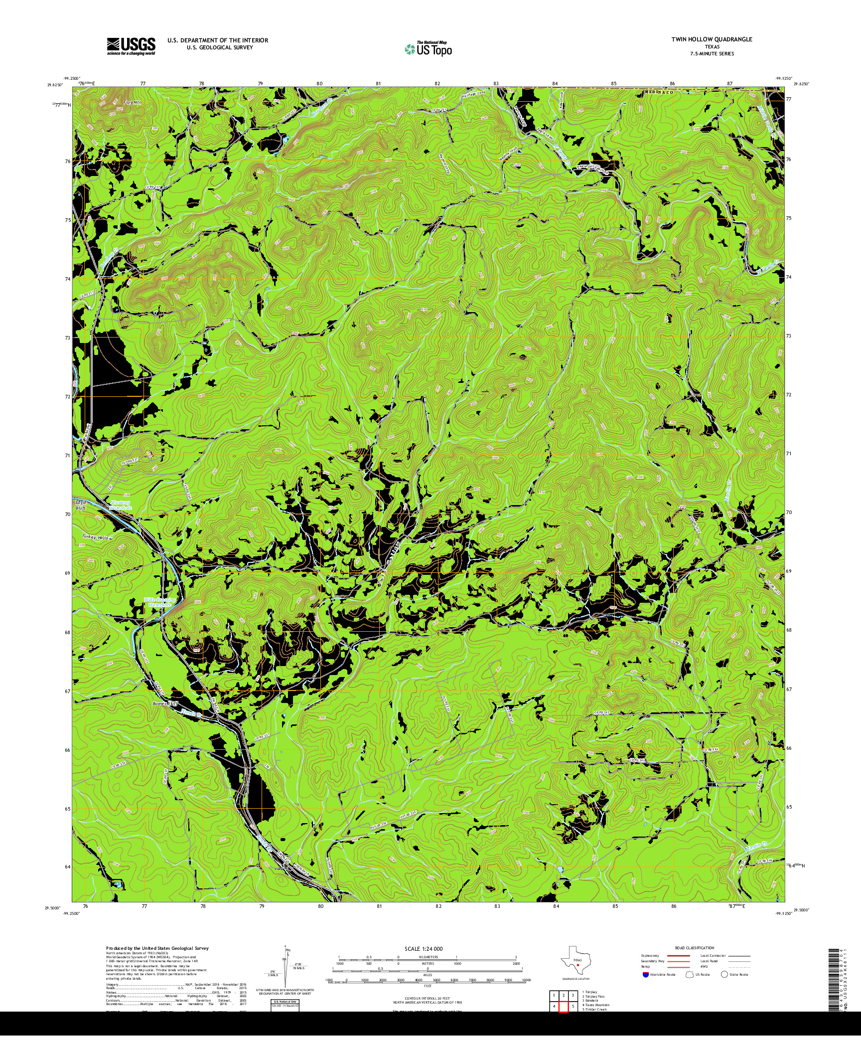 USGS US TOPO 7.5-MINUTE MAP FOR TWIN HOLLOW, TX 2019