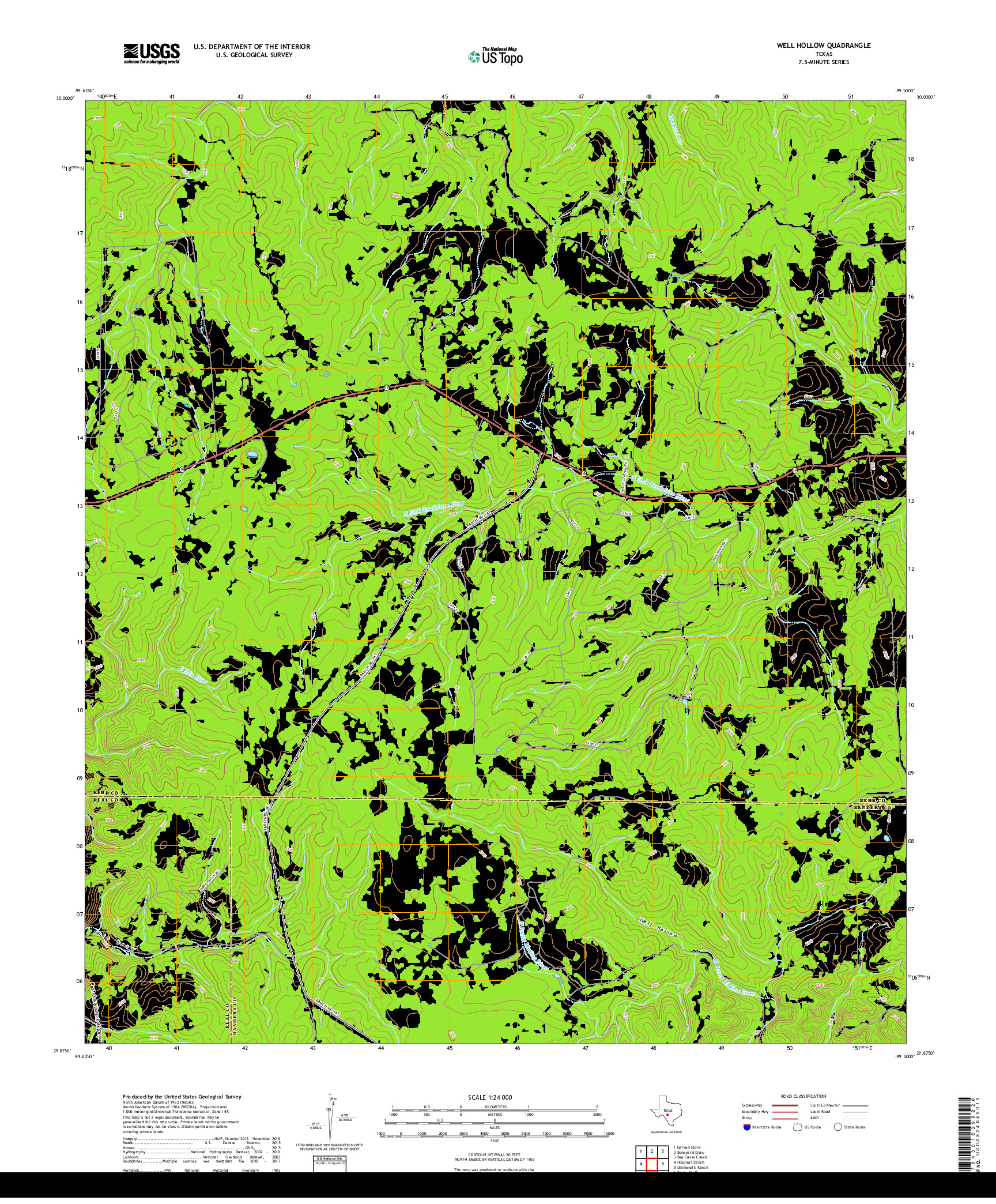 USGS US TOPO 7.5-MINUTE MAP FOR WELL HOLLOW, TX 2019