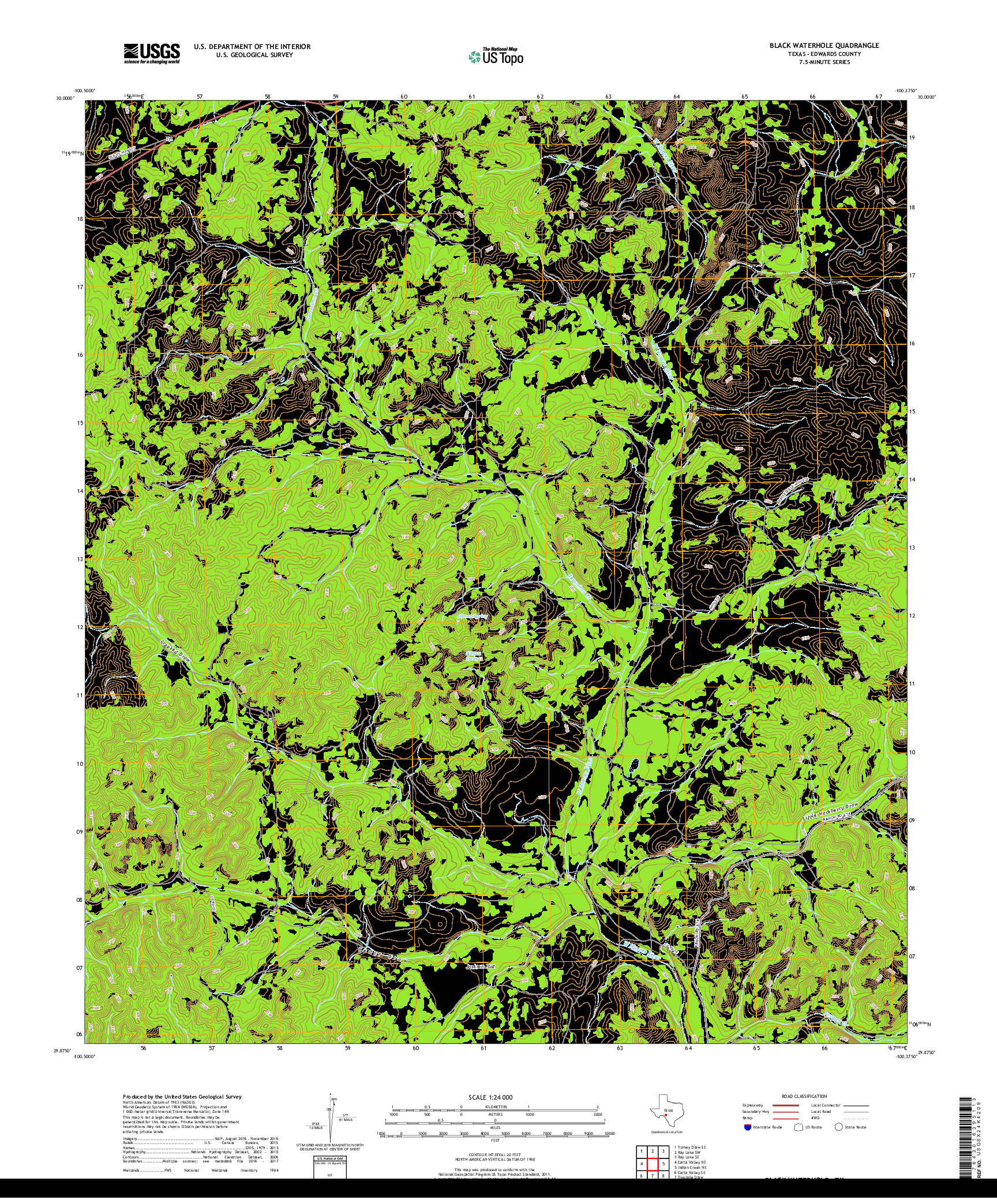 USGS US TOPO 7.5-MINUTE MAP FOR BLACK WATERHOLE, TX 2019