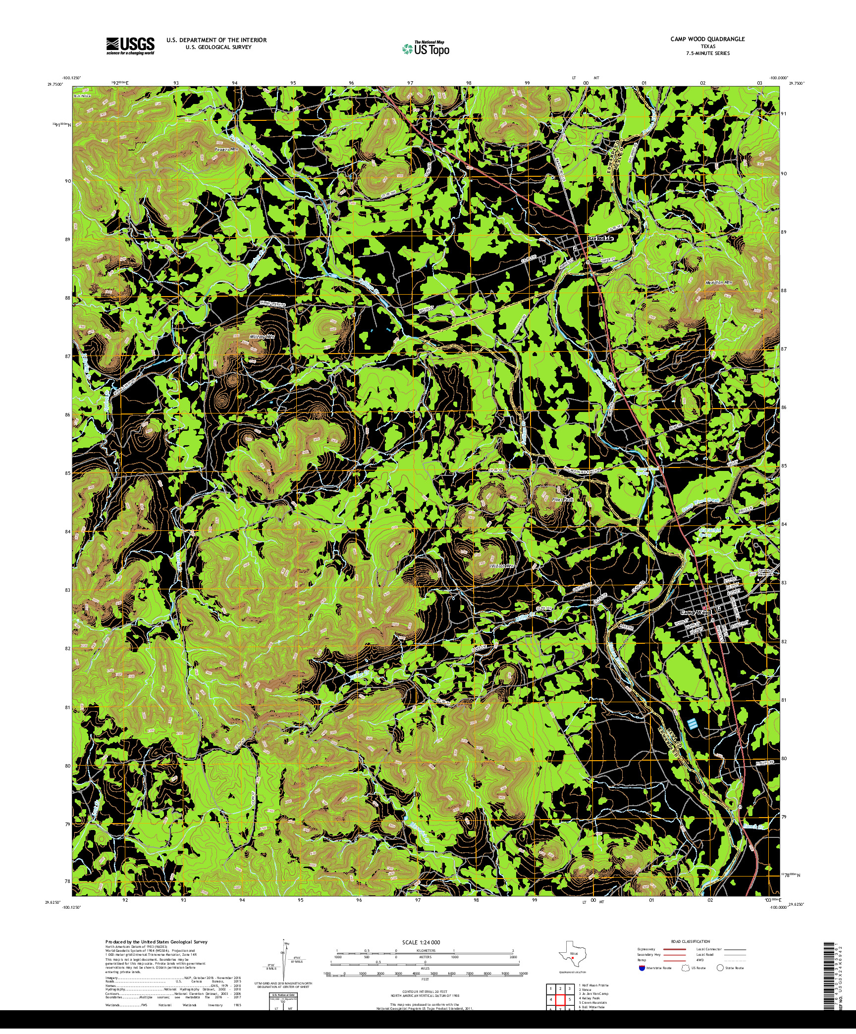 USGS US TOPO 7.5-MINUTE MAP FOR CAMP WOOD, TX 2019