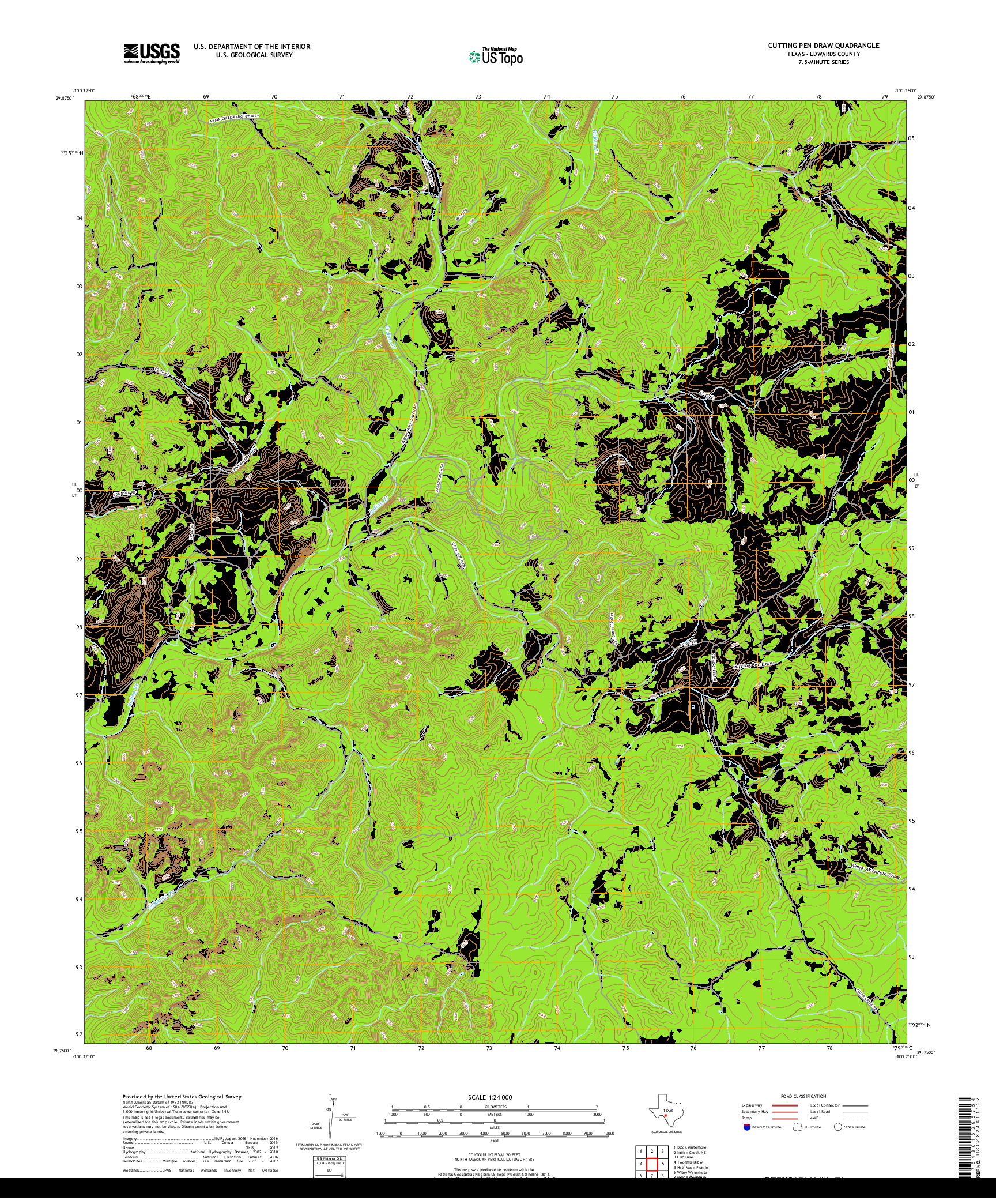 USGS US TOPO 7.5-MINUTE MAP FOR CUTTING PEN DRAW, TX 2019