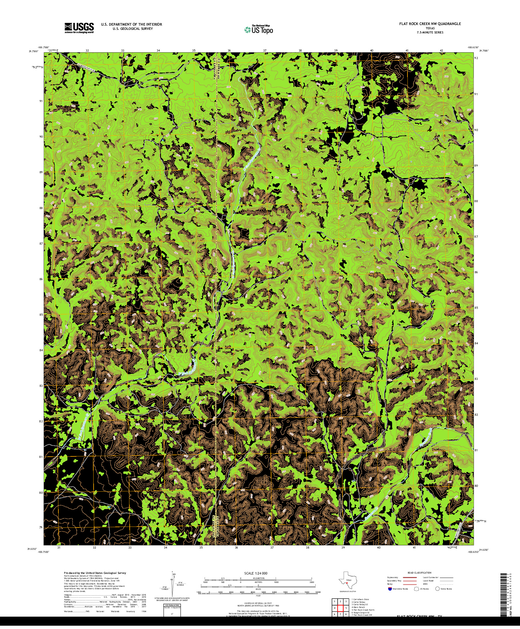 USGS US TOPO 7.5-MINUTE MAP FOR FLAT ROCK CREEK NW, TX 2019