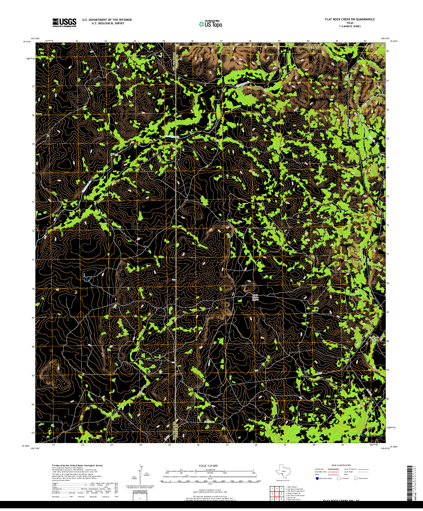 USGS US TOPO 7.5-MINUTE MAP FOR FLAT ROCK CREEK SW, TX 2019