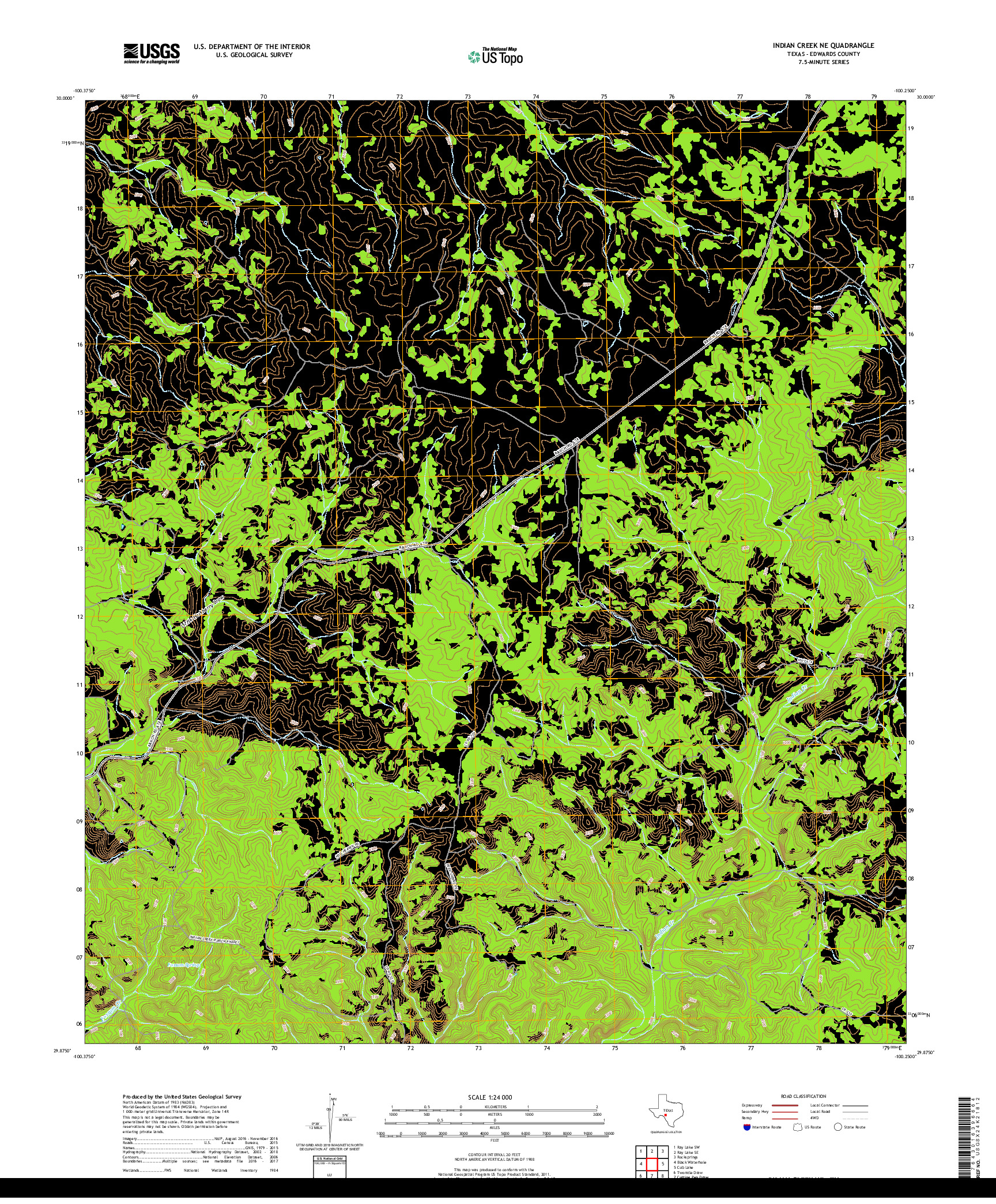 USGS US TOPO 7.5-MINUTE MAP FOR INDIAN CREEK NE, TX 2019