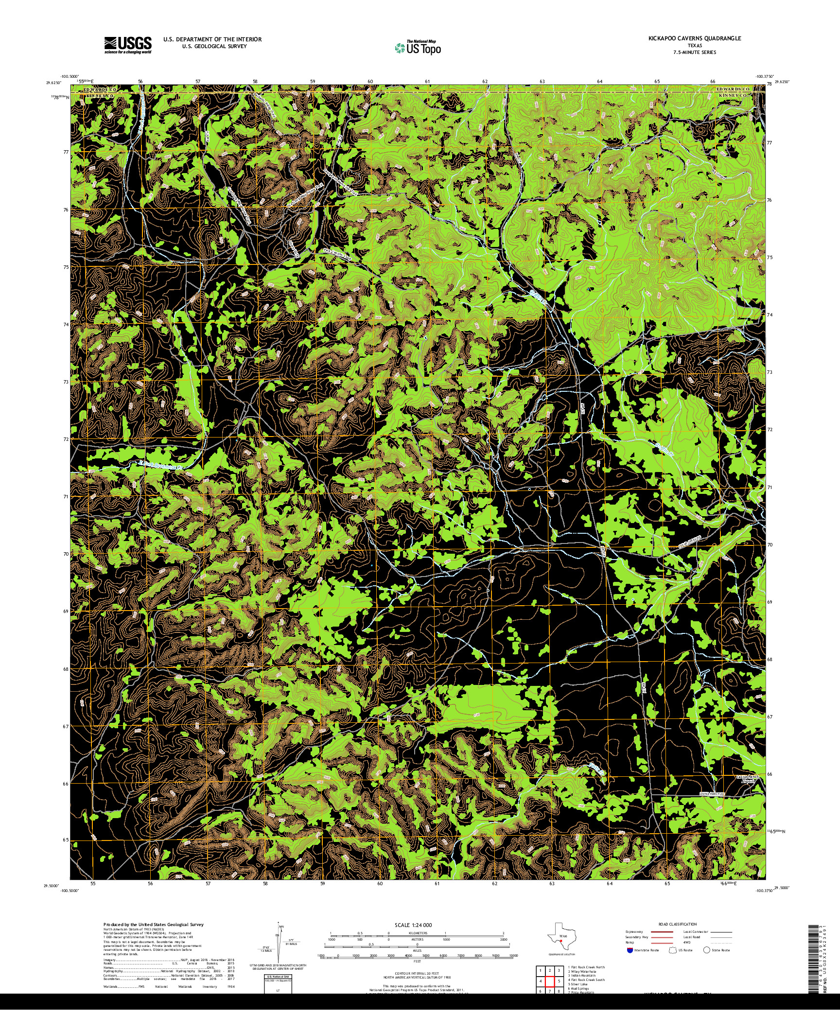 USGS US TOPO 7.5-MINUTE MAP FOR KICKAPOO CAVERNS, TX 2019