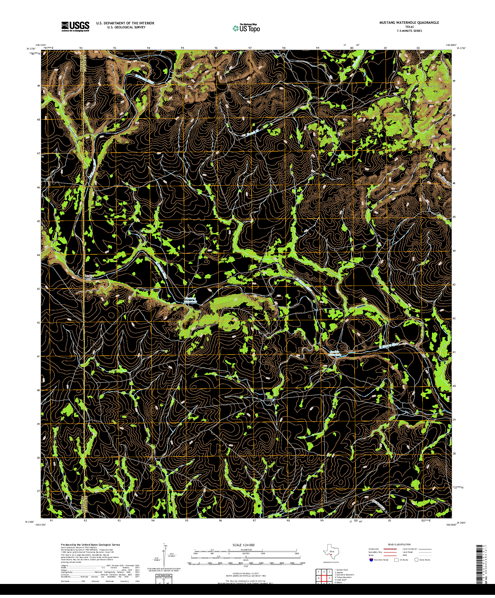 USGS US TOPO 7.5-MINUTE MAP FOR MUSTANG WATERHOLE, TX 2019