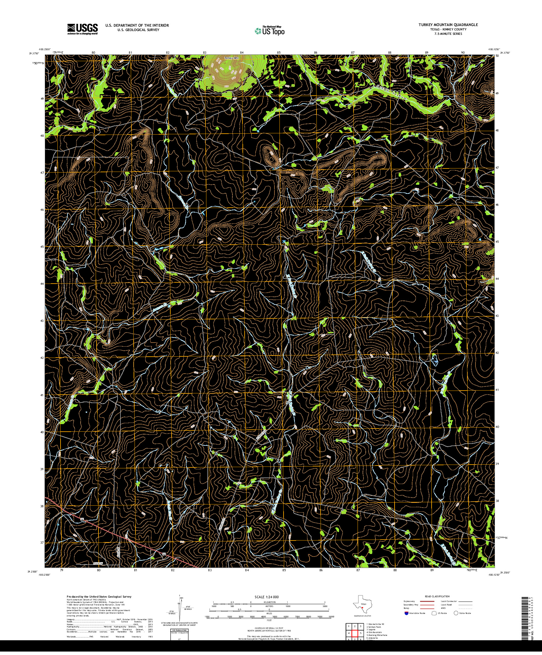 USGS US TOPO 7.5-MINUTE MAP FOR TURKEY MOUNTAIN, TX 2019