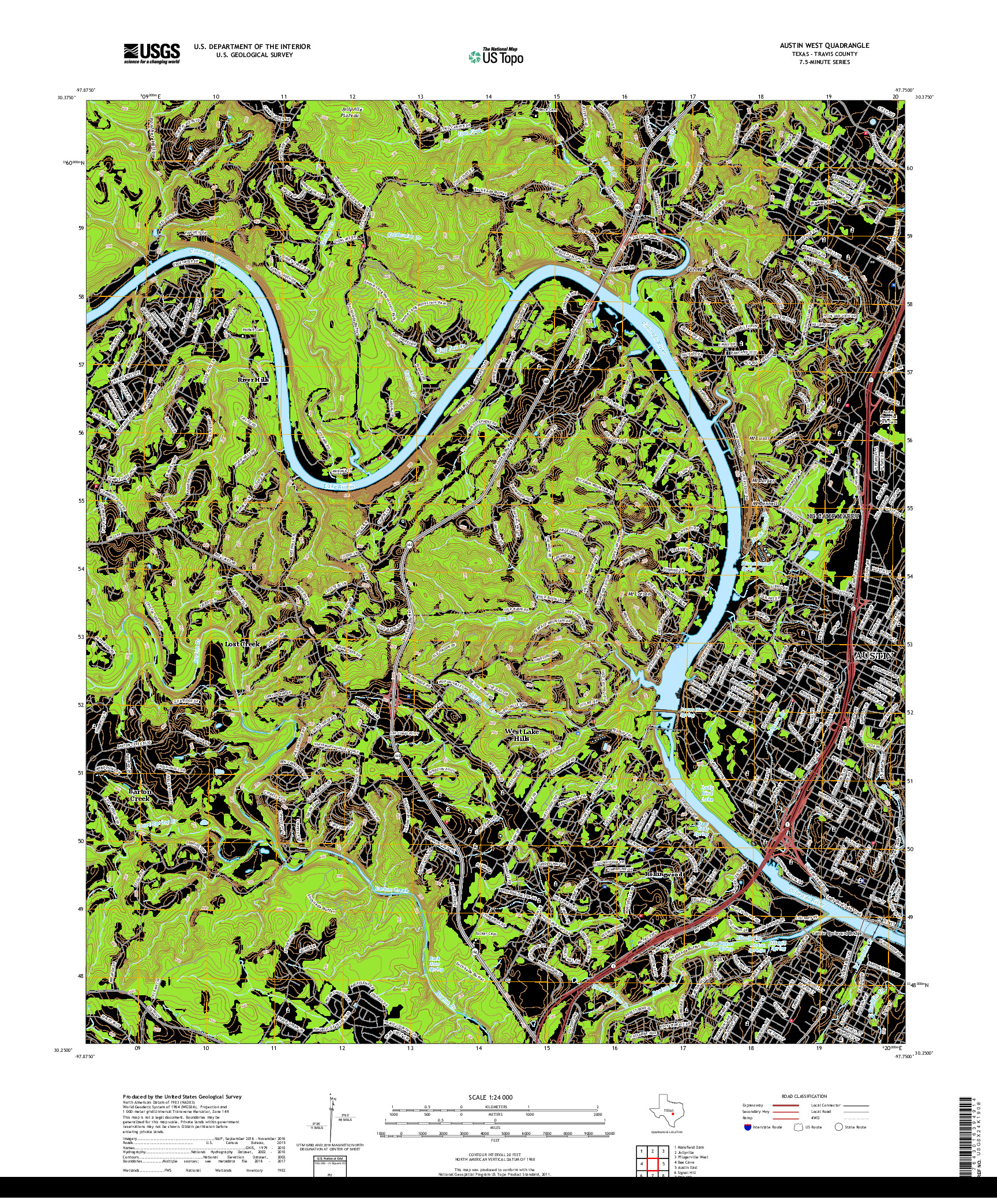 USGS US TOPO 7.5-MINUTE MAP FOR AUSTIN WEST, TX 2019