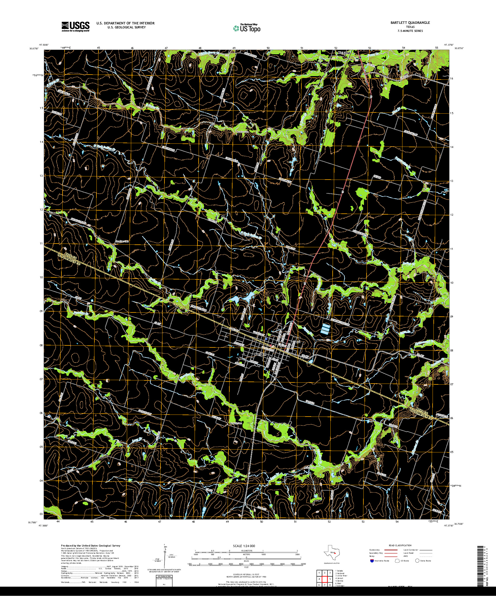 USGS US TOPO 7.5-MINUTE MAP FOR BARTLETT, TX 2019