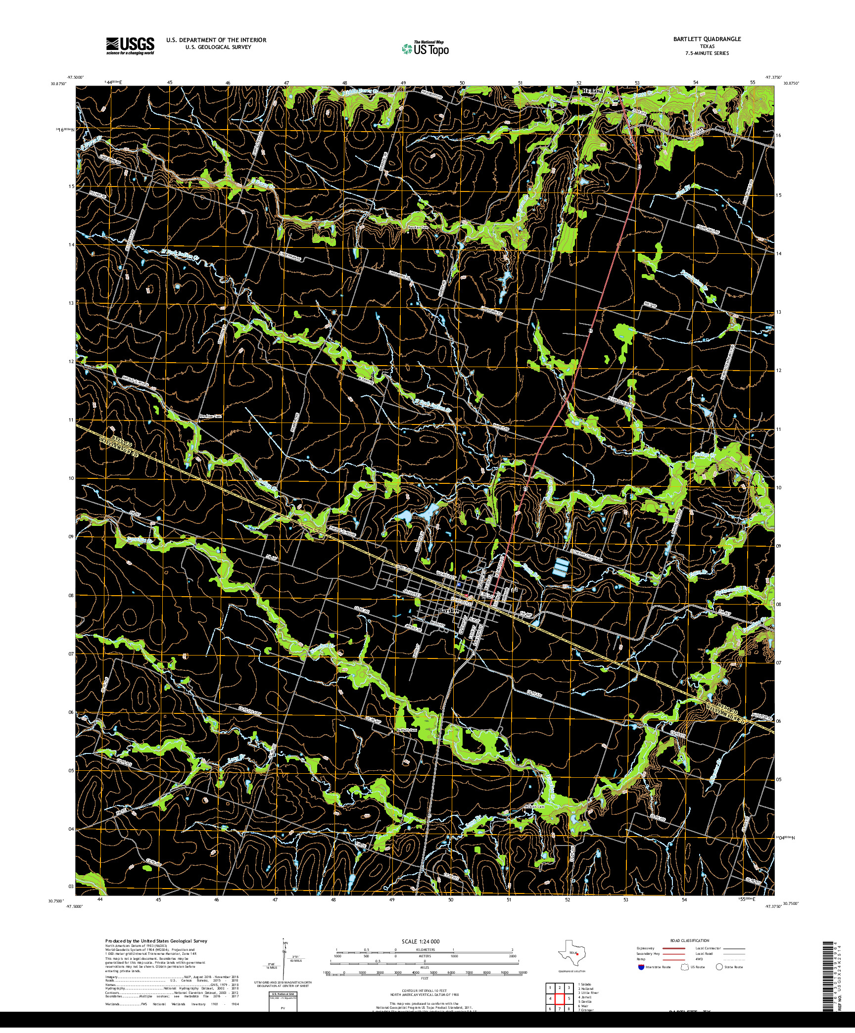 USGS US TOPO 7.5-MINUTE MAP FOR BARTLETT, TX 2019