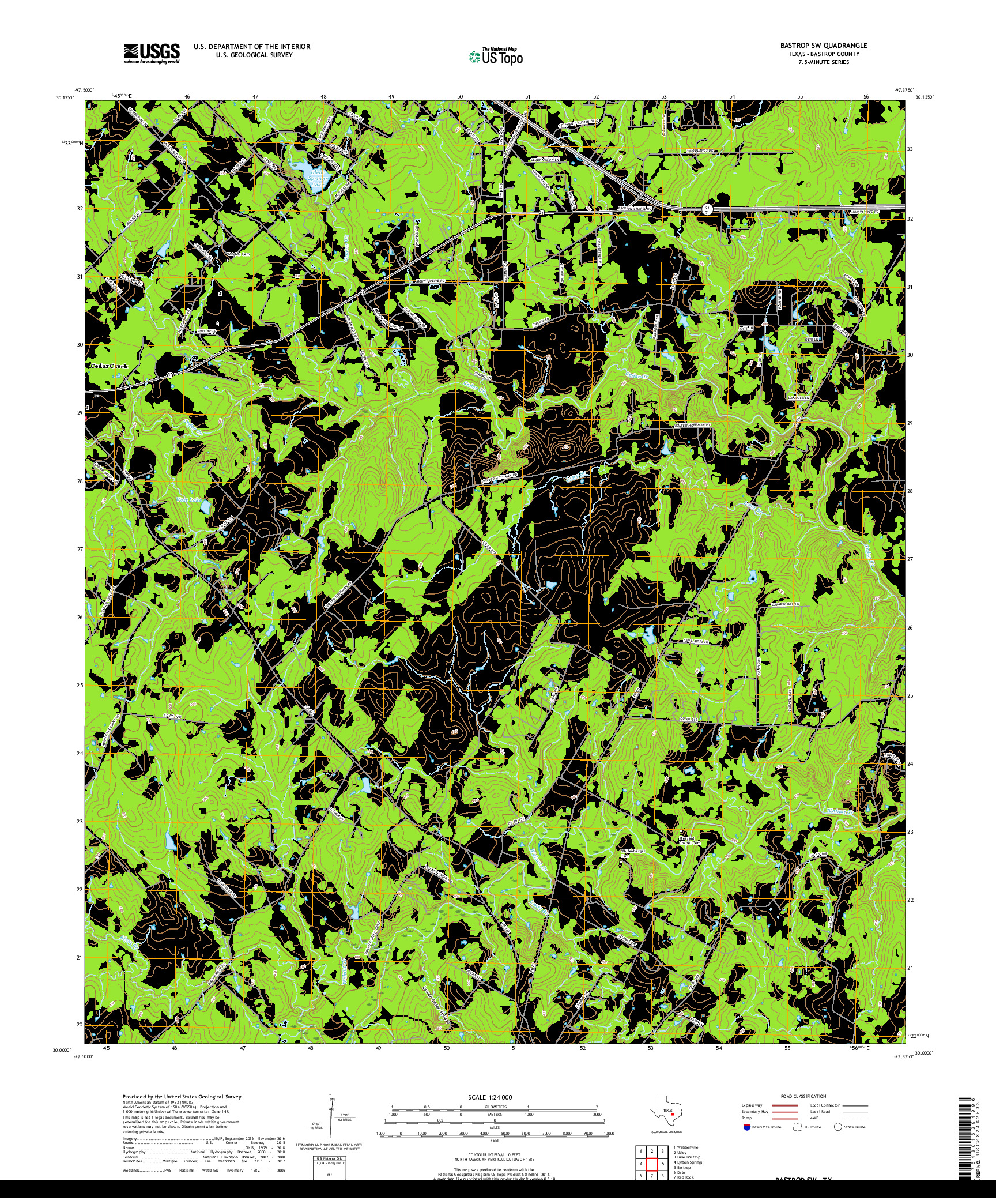 USGS US TOPO 7.5-MINUTE MAP FOR BASTROP SW, TX 2019