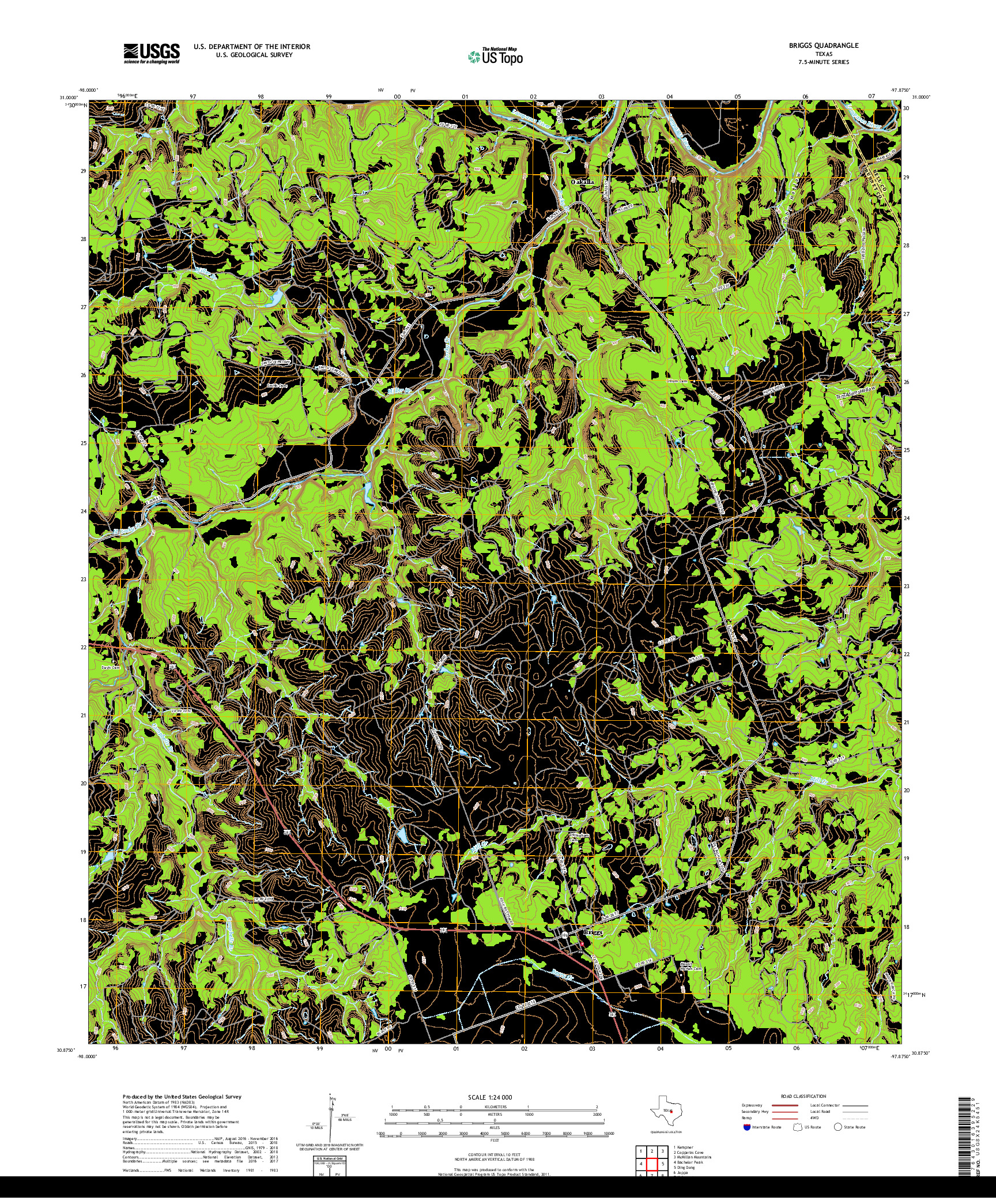 USGS US TOPO 7.5-MINUTE MAP FOR BRIGGS, TX 2019