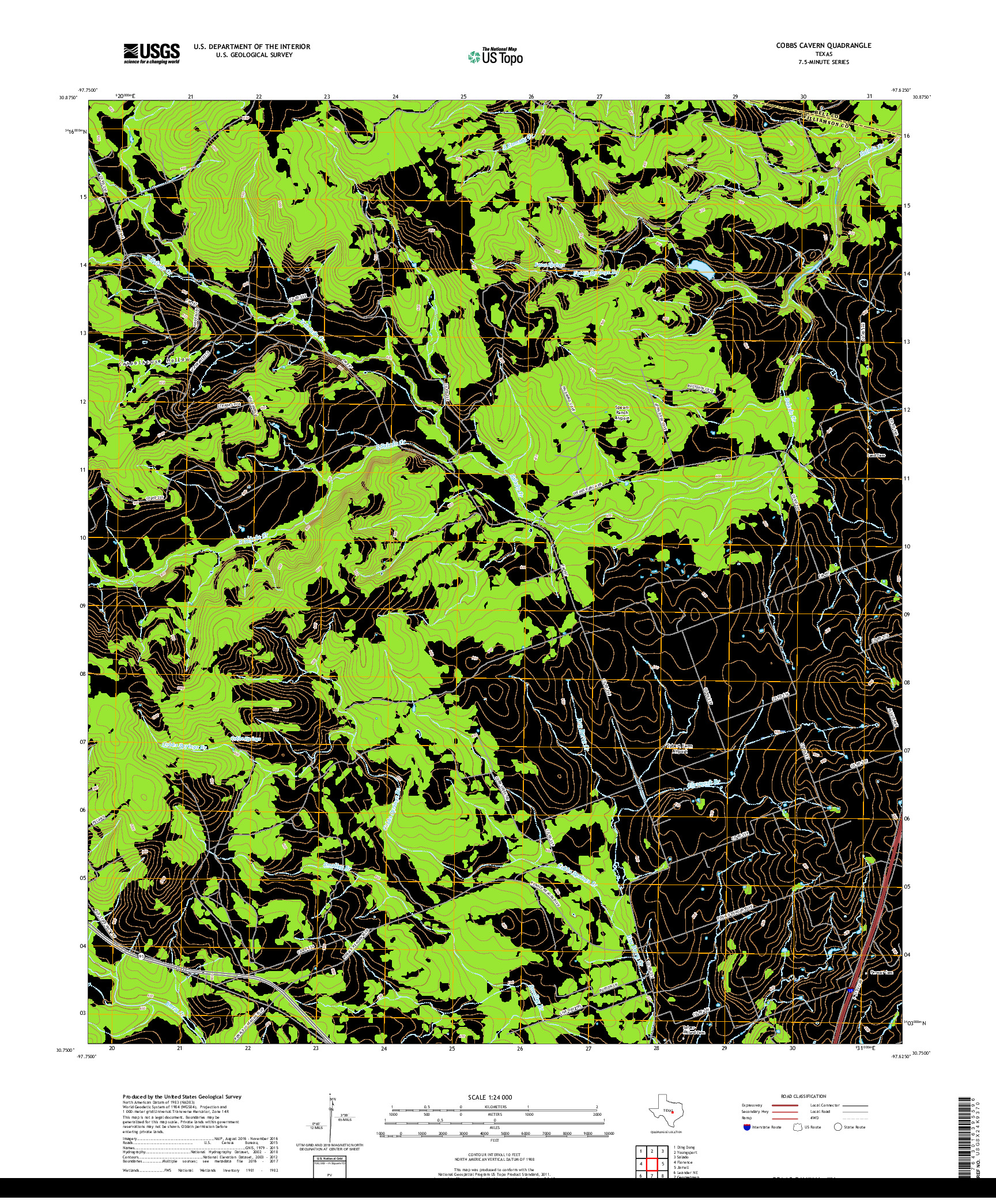 USGS US TOPO 7.5-MINUTE MAP FOR COBBS CAVERN, TX 2019