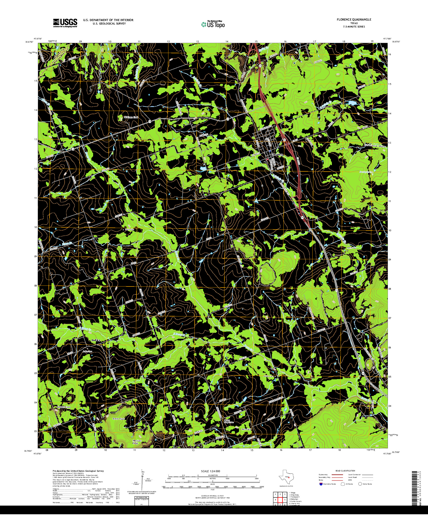 USGS US TOPO 7.5-MINUTE MAP FOR FLORENCE, TX 2019