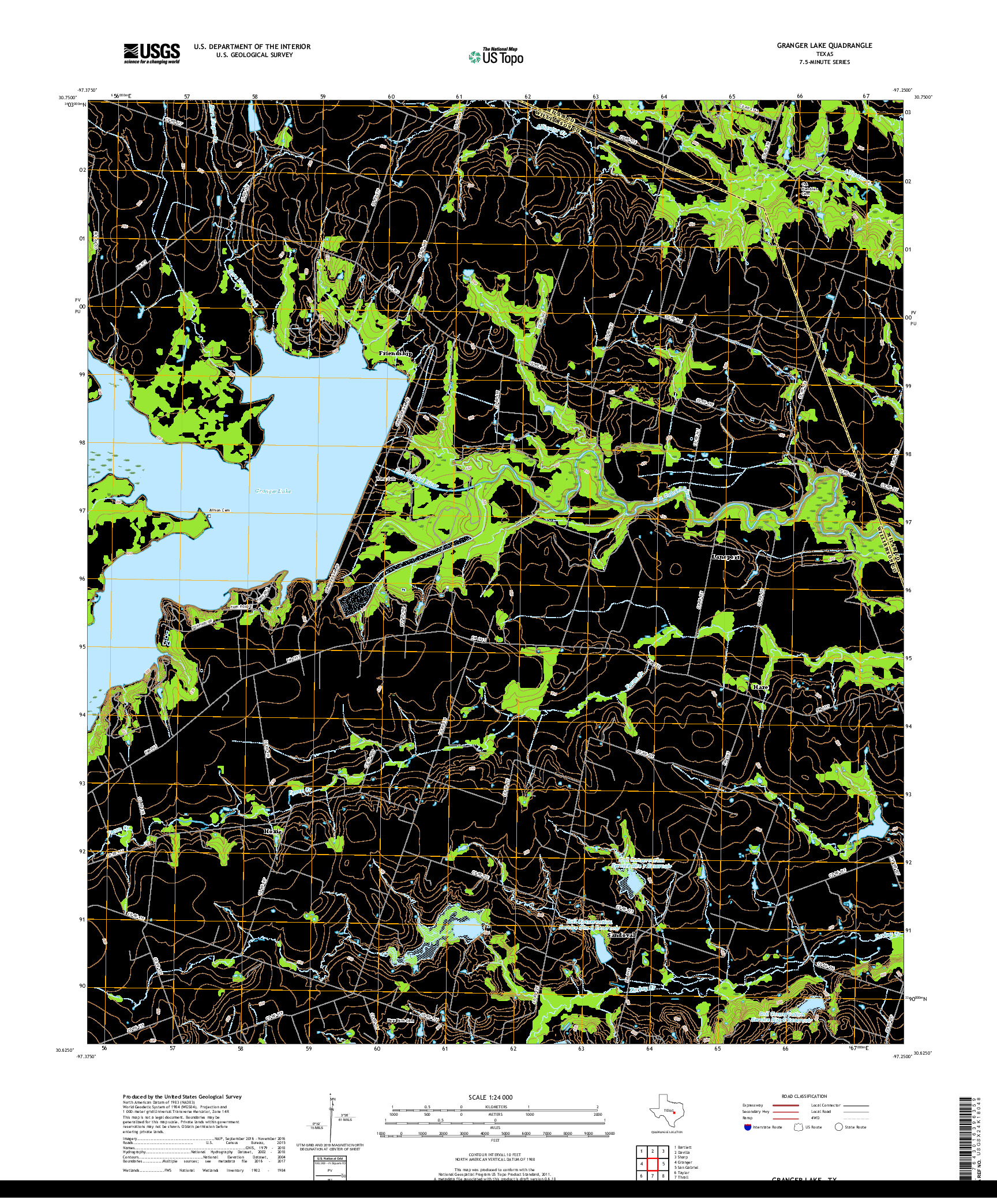 USGS US TOPO 7.5-MINUTE MAP FOR GRANGER LAKE, TX 2019