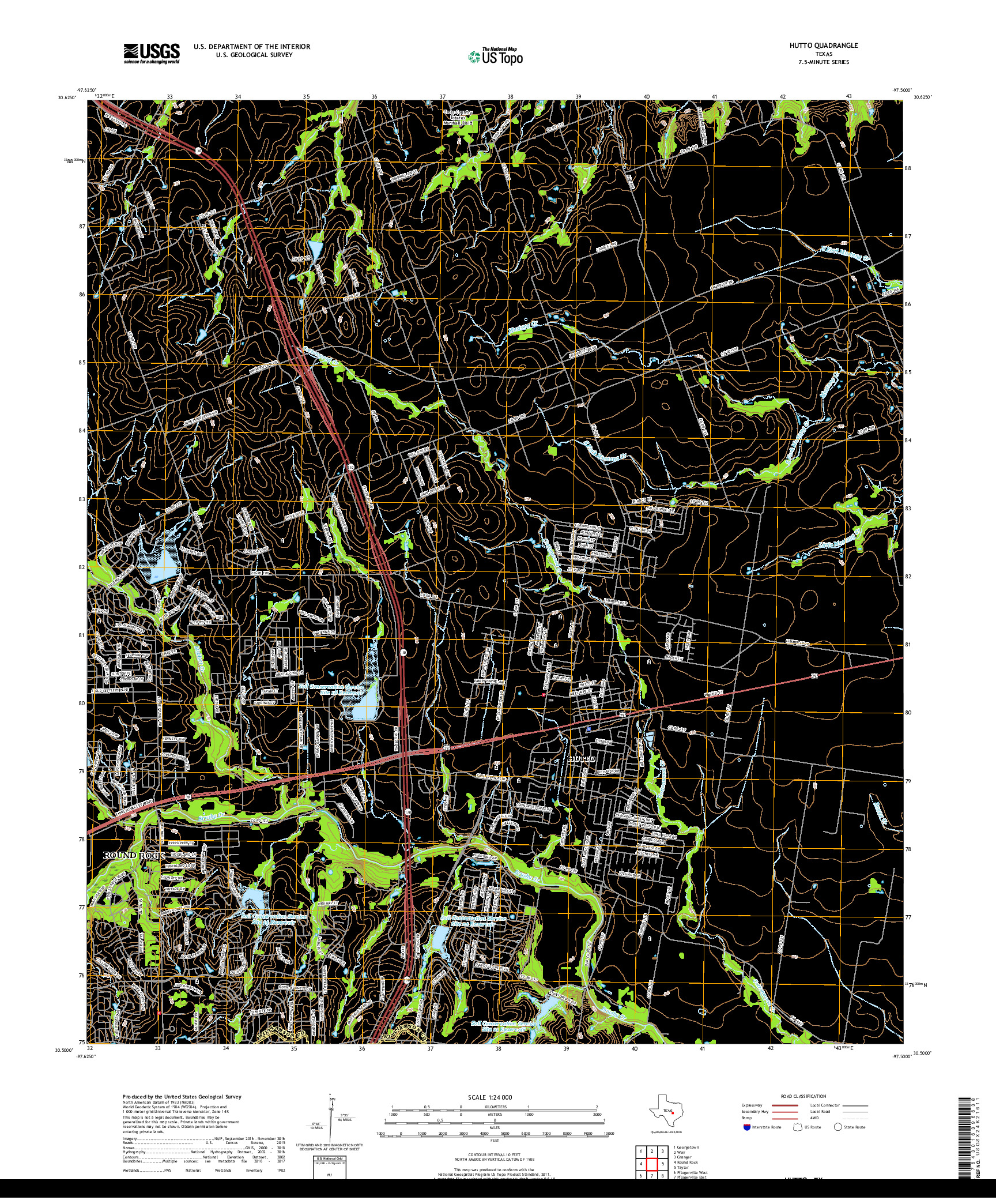 USGS US TOPO 7.5-MINUTE MAP FOR HUTTO, TX 2019