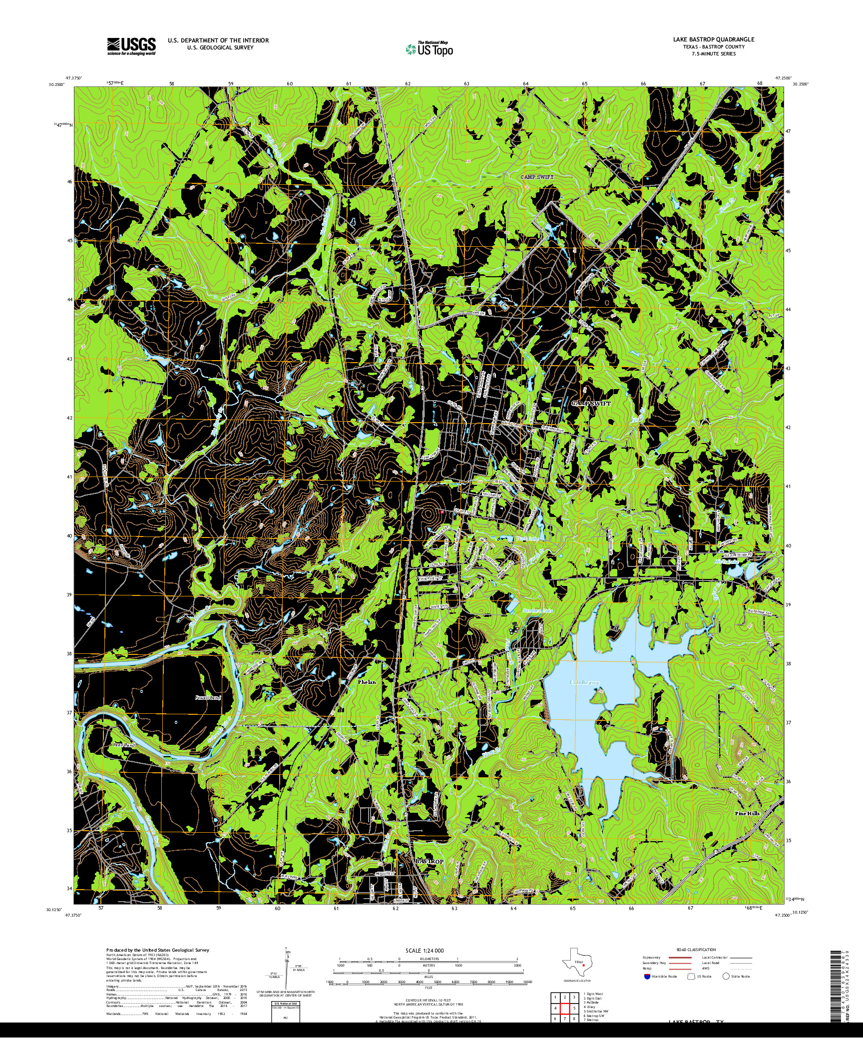 USGS US TOPO 7.5-MINUTE MAP FOR LAKE BASTROP, TX 2019