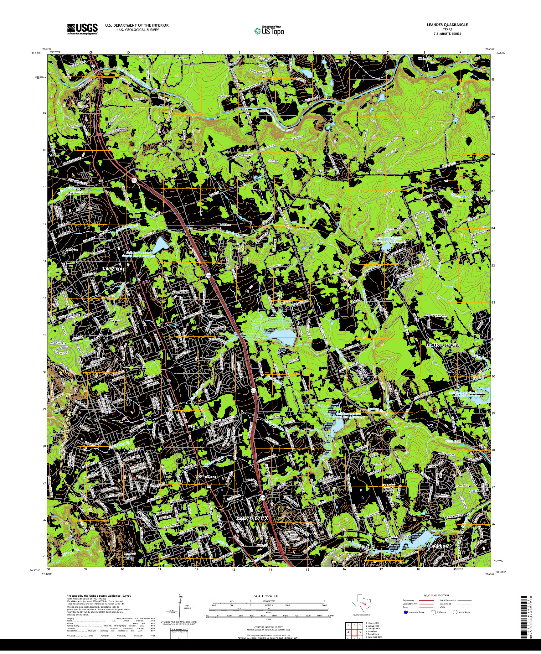 USGS US TOPO 7.5-MINUTE MAP FOR LEANDER, TX 2019
