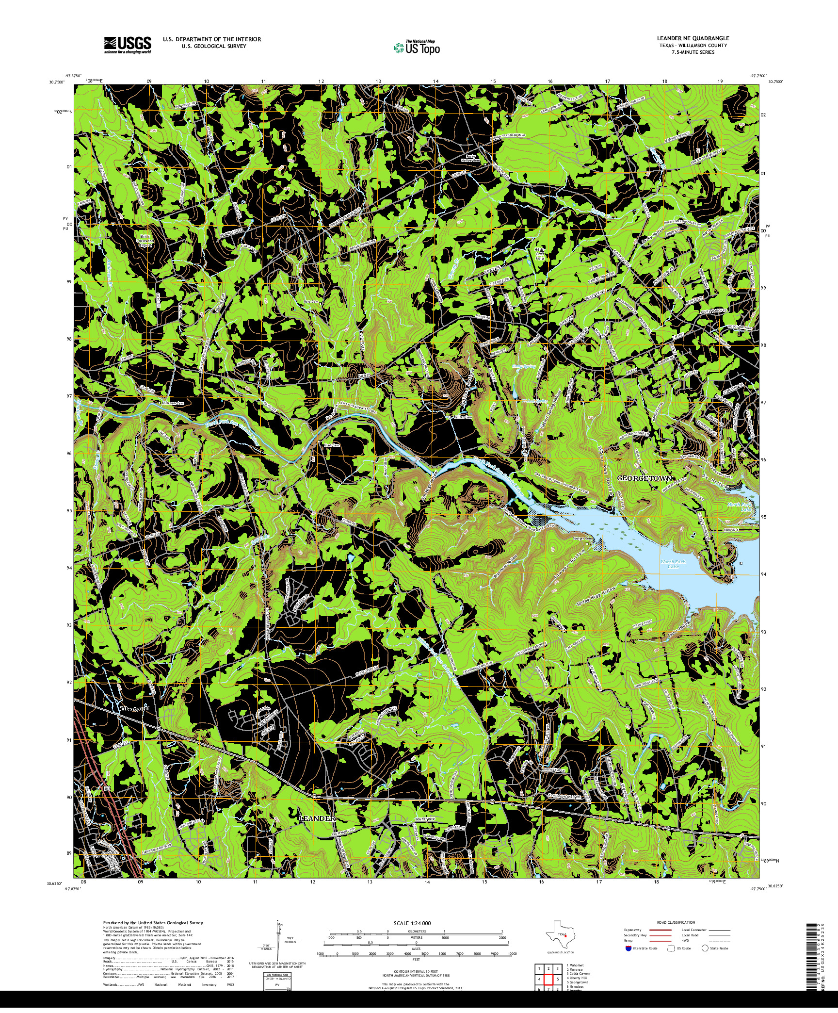 USGS US TOPO 7.5-MINUTE MAP FOR LEANDER NE, TX 2019