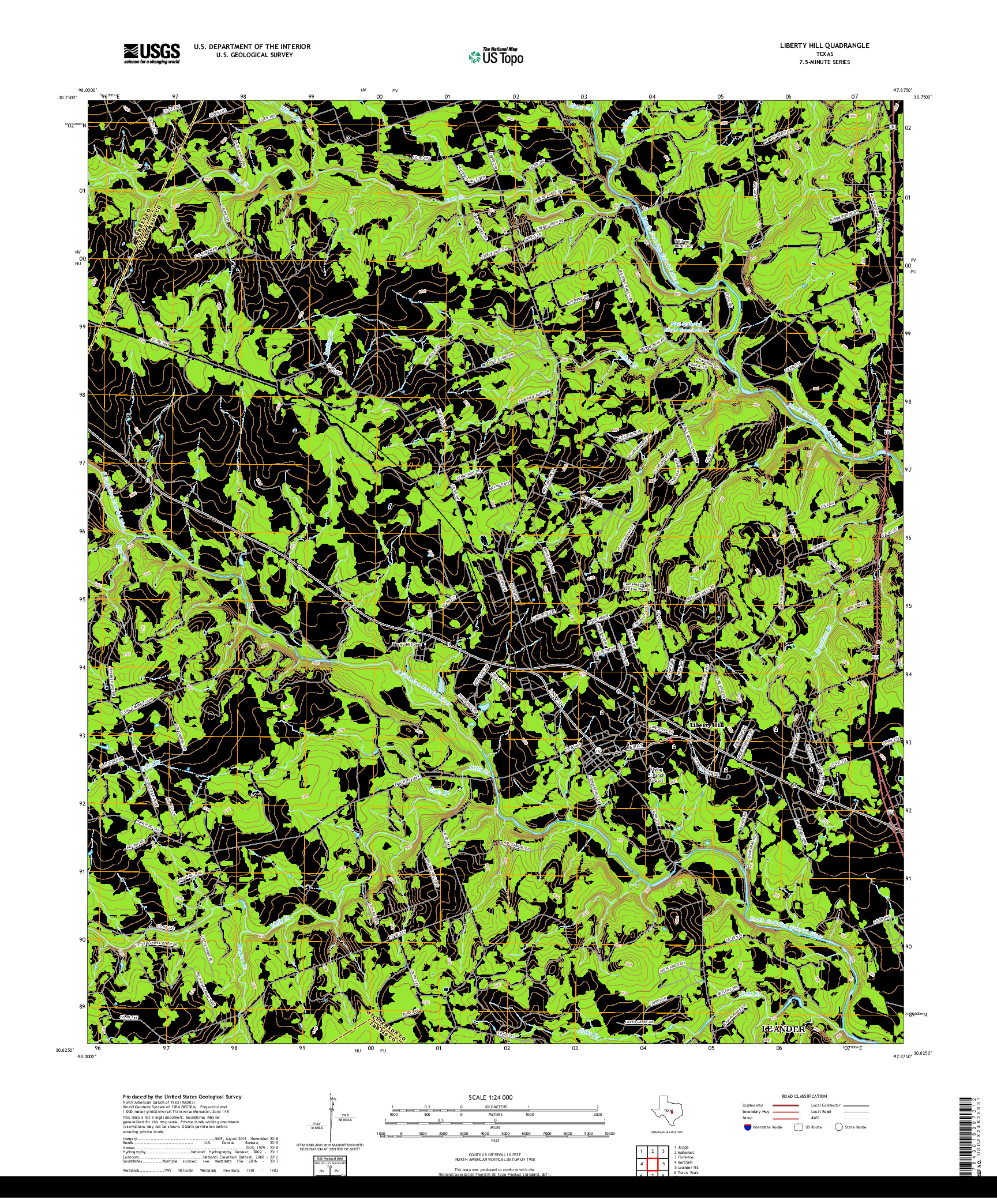 USGS US TOPO 7.5-MINUTE MAP FOR LIBERTY HILL, TX 2019