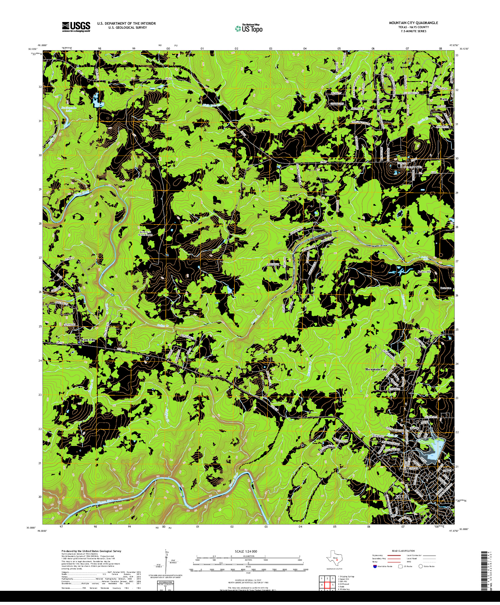 USGS US TOPO 7.5-MINUTE MAP FOR MOUNTAIN CITY, TX 2019