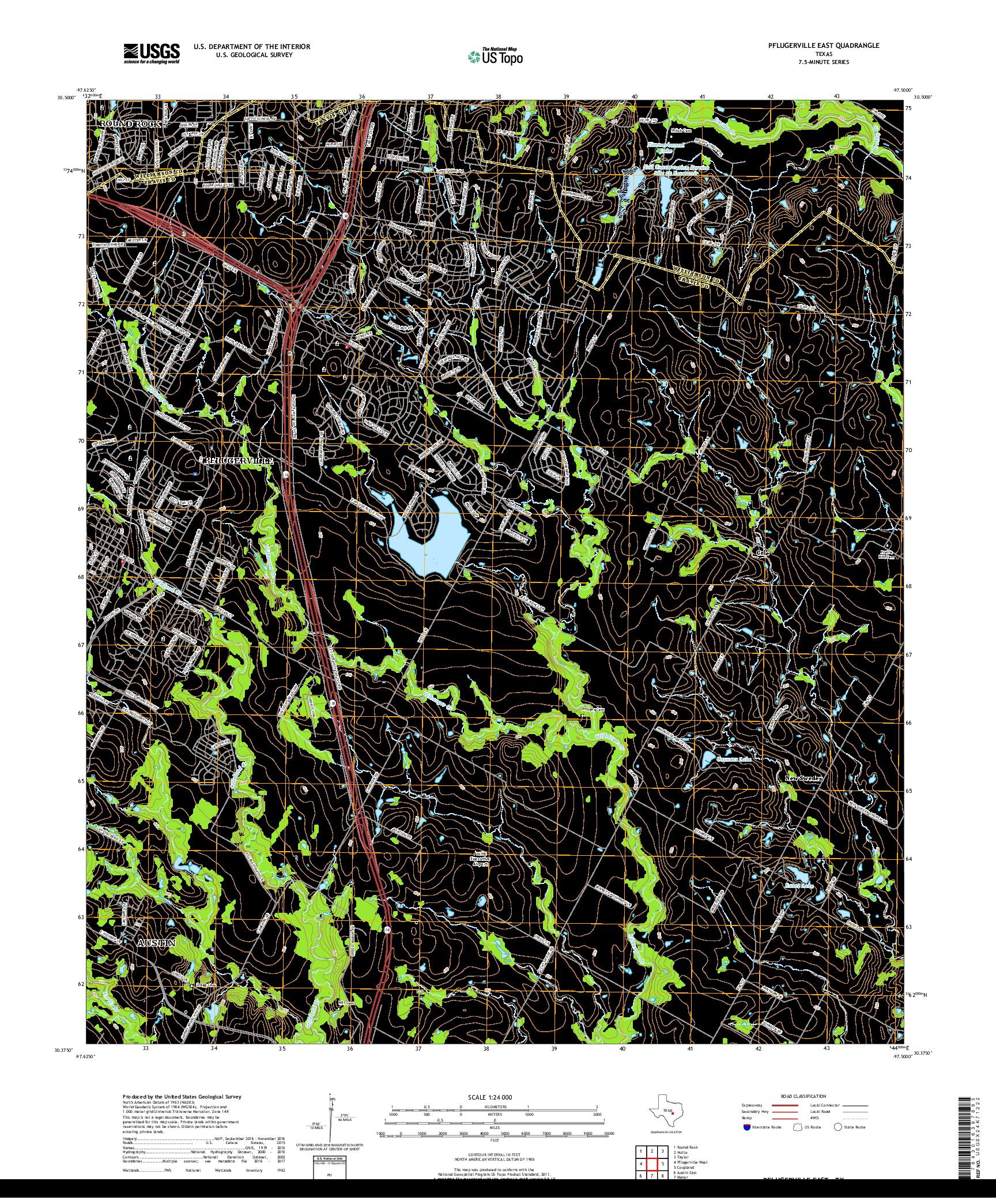 USGS US TOPO 7.5-MINUTE MAP FOR PFLUGERVILLE EAST, TX 2019