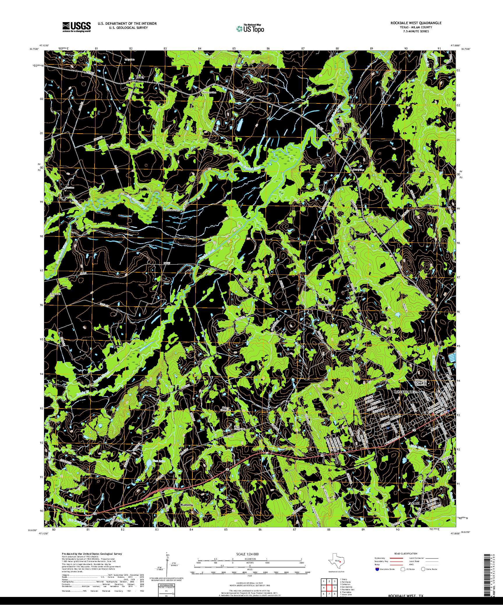 USGS US TOPO 7.5-MINUTE MAP FOR ROCKDALE WEST, TX 2019