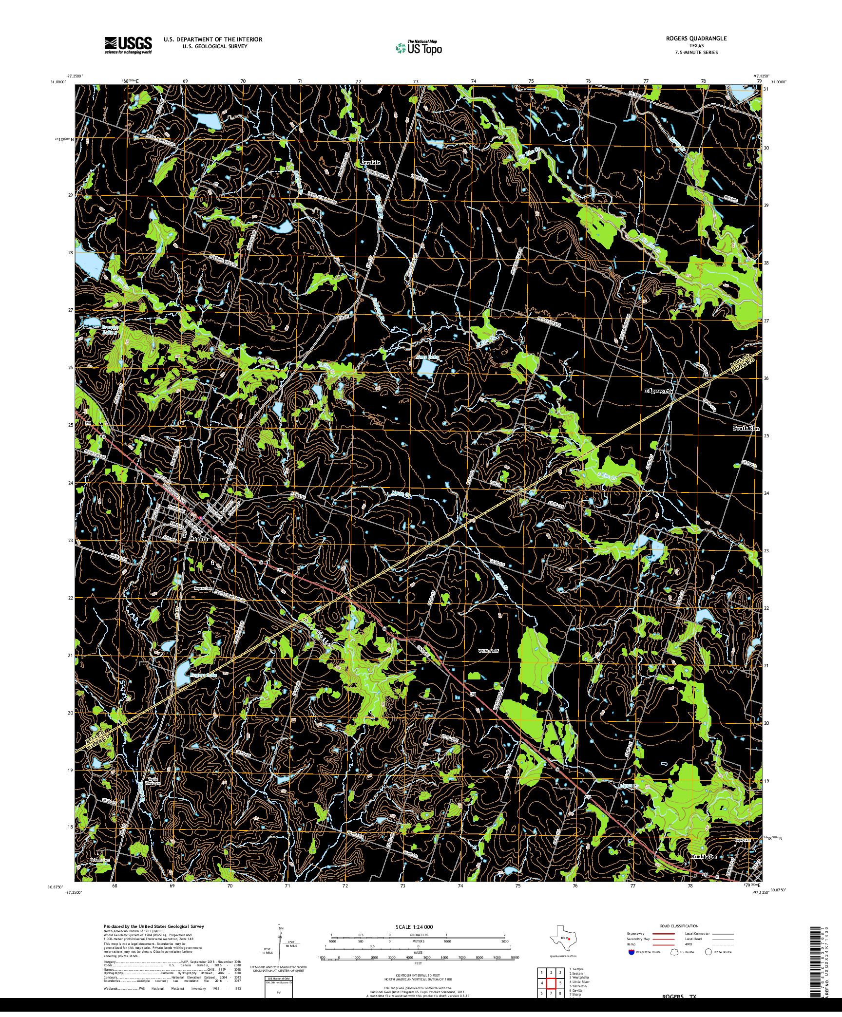 USGS US TOPO 7.5-MINUTE MAP FOR ROGERS, TX 2019