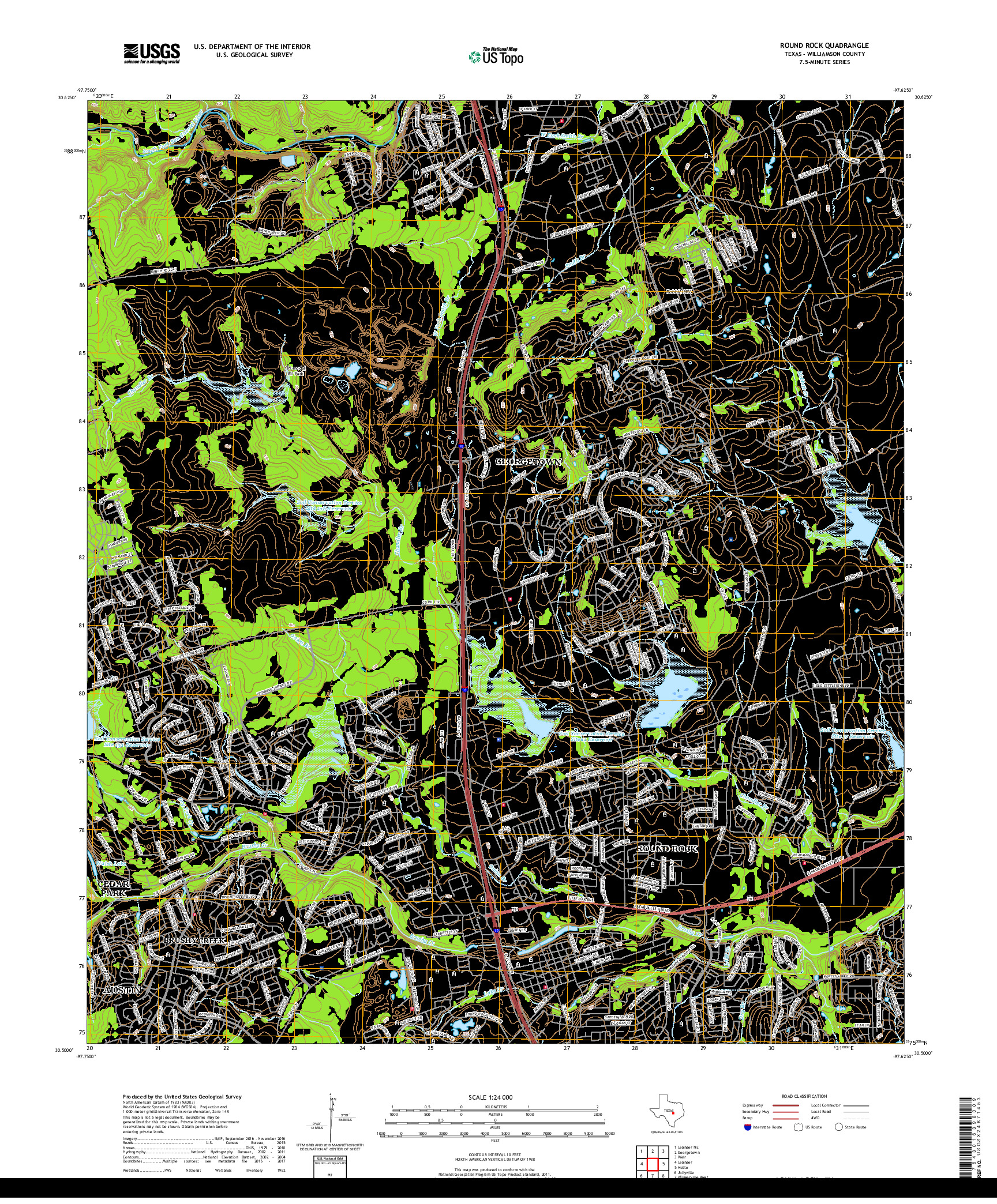 USGS US TOPO 7.5-MINUTE MAP FOR ROUND ROCK, TX 2019